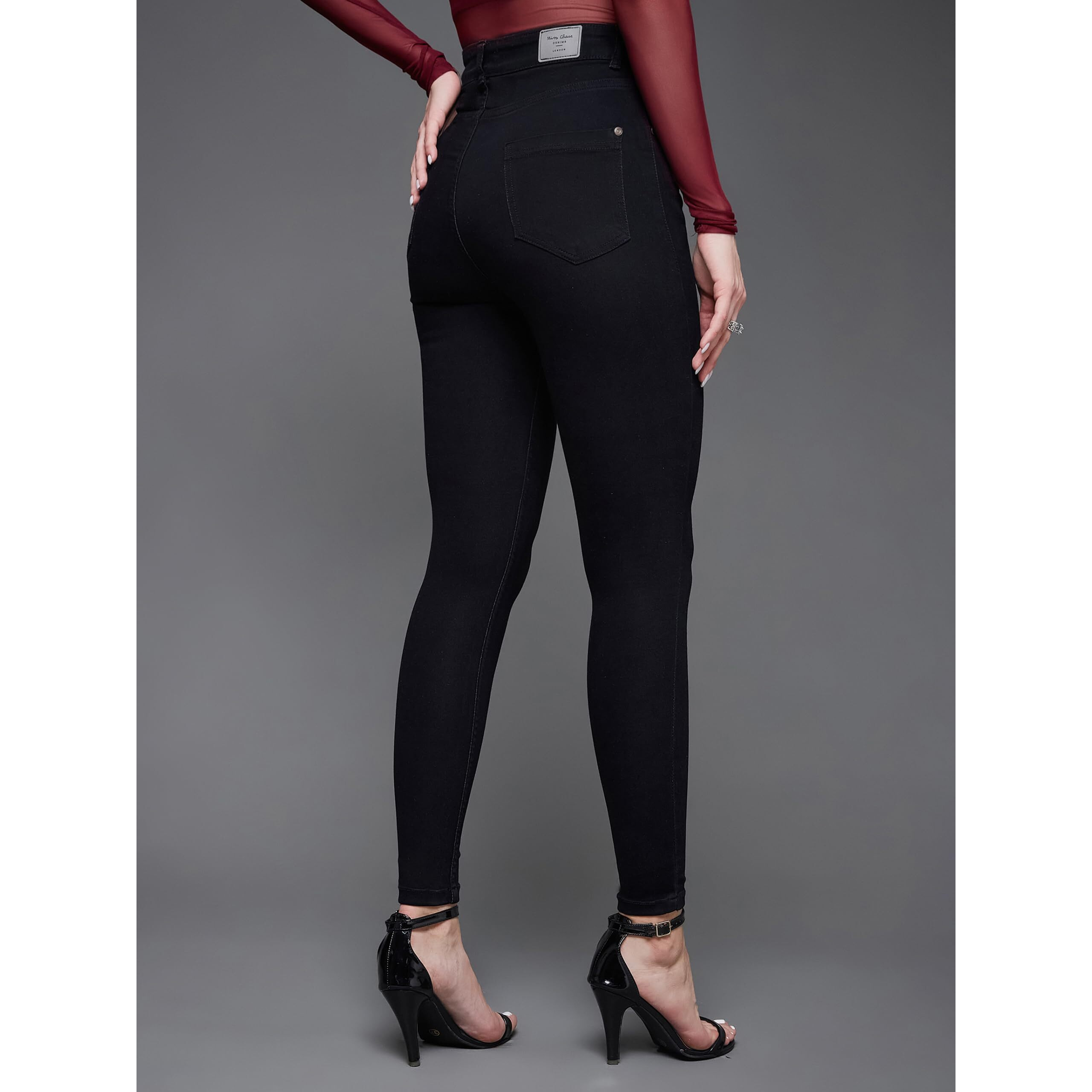 Miss Chase Women's Skinny Fit High Rise Clean Look Regular Length Stretchable Denim Jeans (MCAW18DEN02-76-62-36, Black, 36)