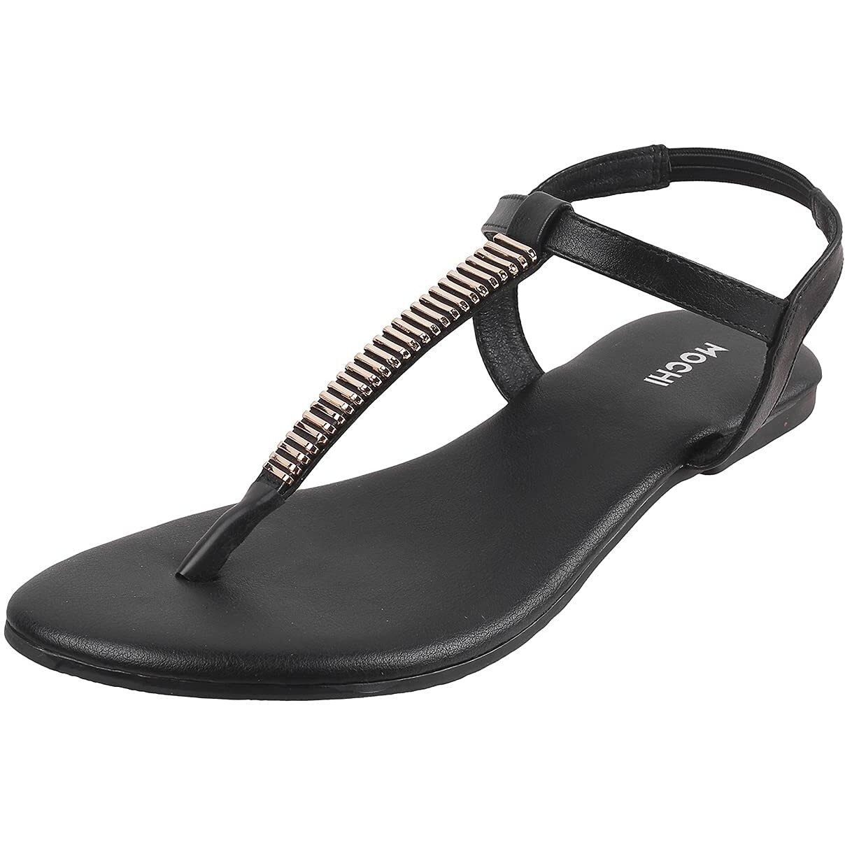 Mochi Women's Black Faux Leather Flat Fashion Sandals UK/4 EU/37 (33-1417)