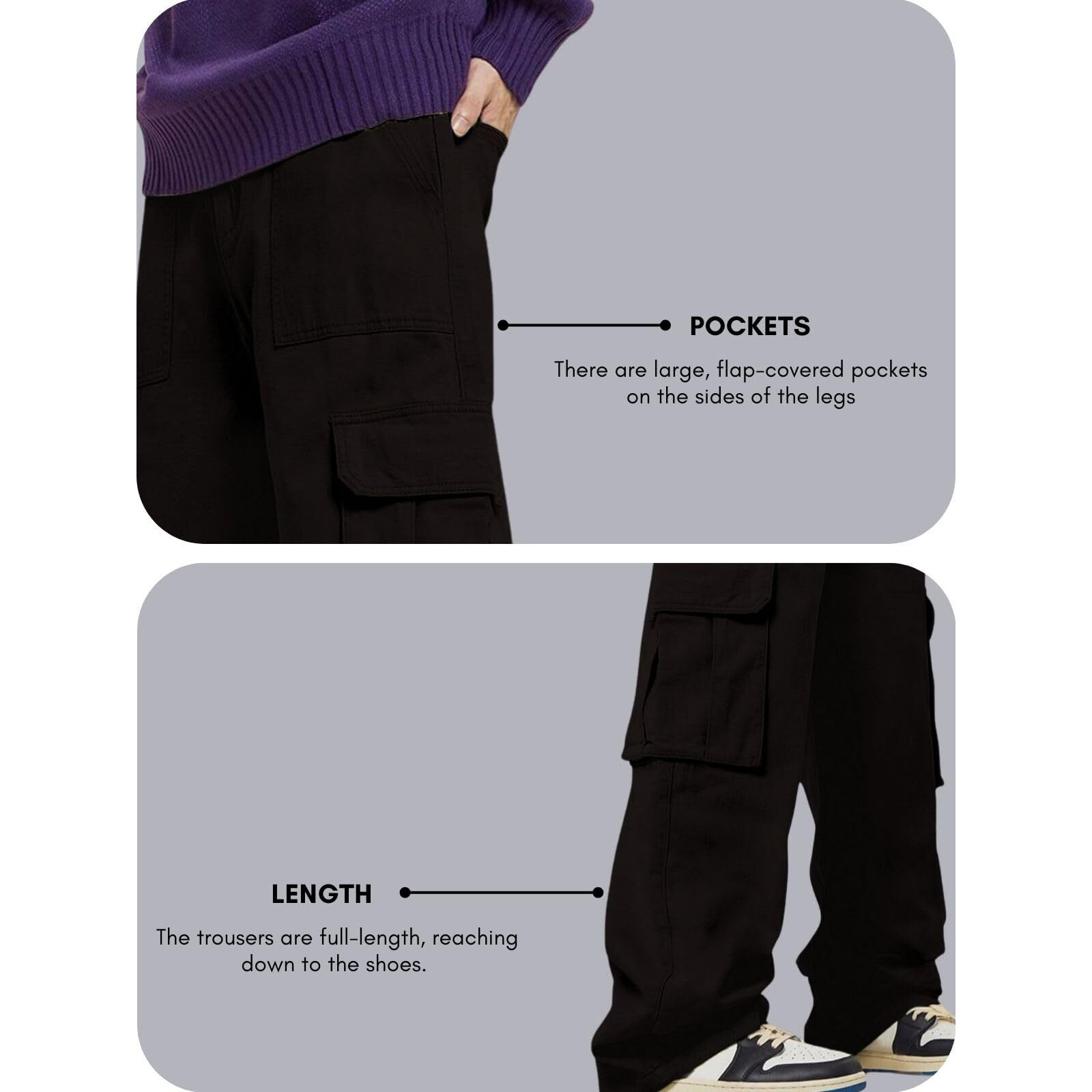 GRECIILOOKS Regular Fit Cotton Trousers Baggy Pants Cargos for Men (GL-TP-1076_Black_M)