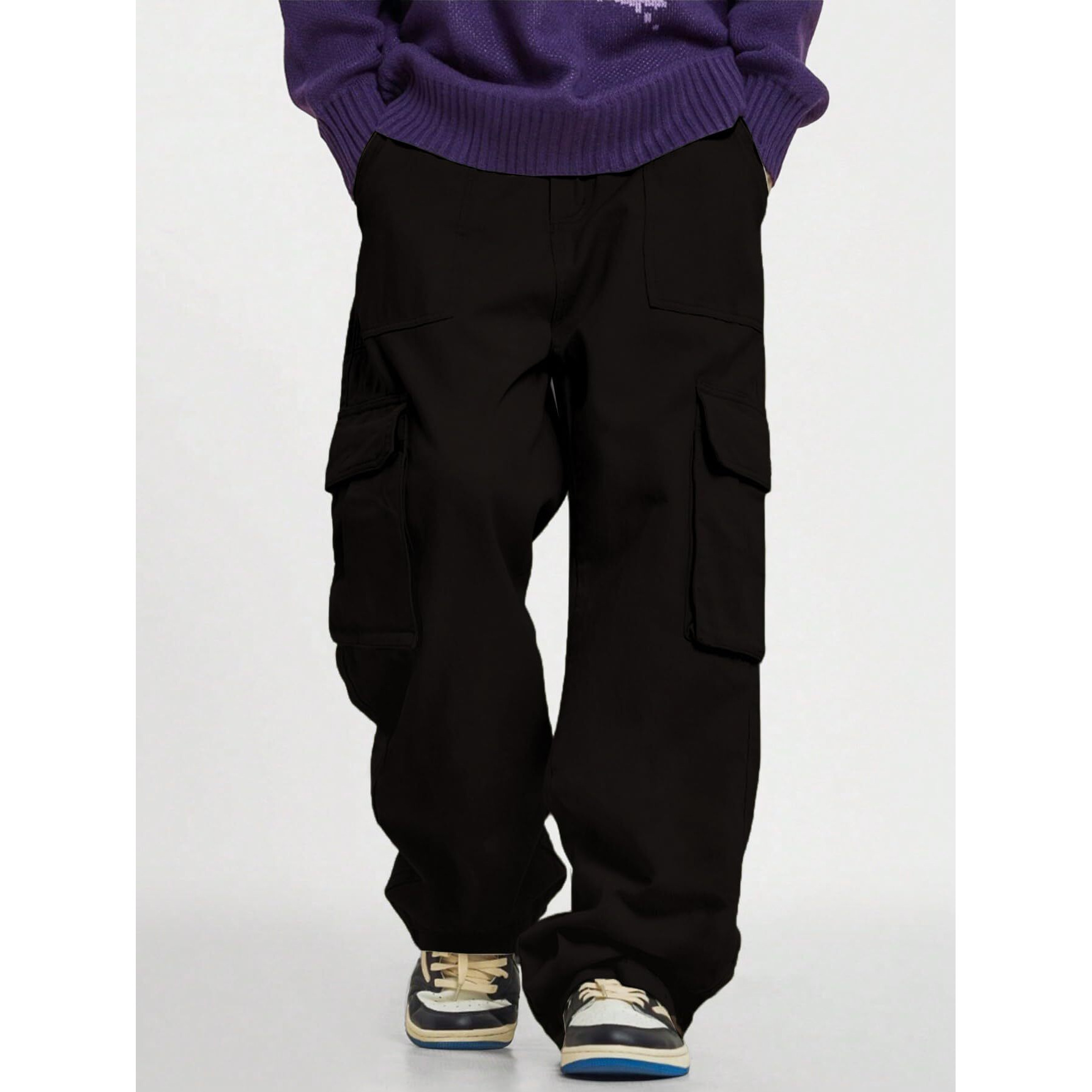 GRECIILOOKS Regular Fit Cotton Trousers Baggy Pants Cargos for Men (GL-TP-1076_Black_M)