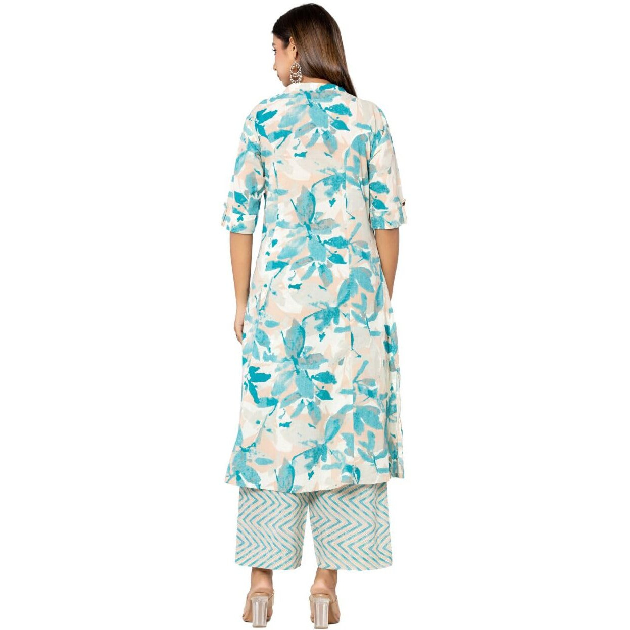 rytras Women's Cotton Printed A-Line Kurta with Palazzo Pant Set(RYT582,M) Blue