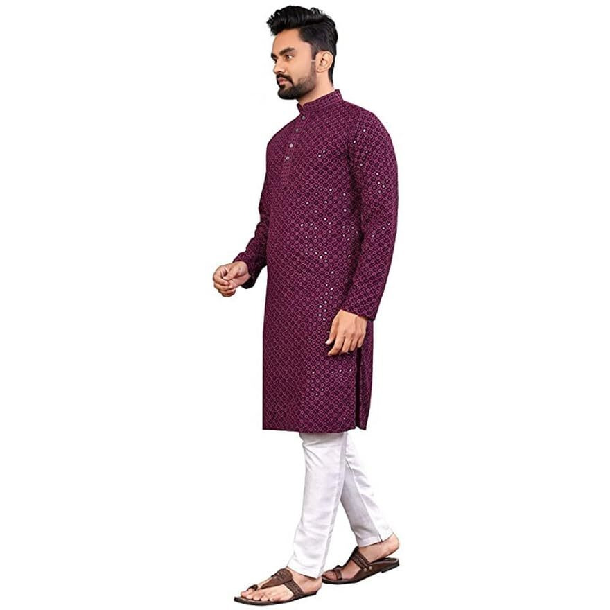 LookMark Present Men's Pure Rayon Chikankari Sequins Kurta||Men's Chikankari Purple Coloured Kurta|| AZ-LM-OG-Kurta 11 Purple-L