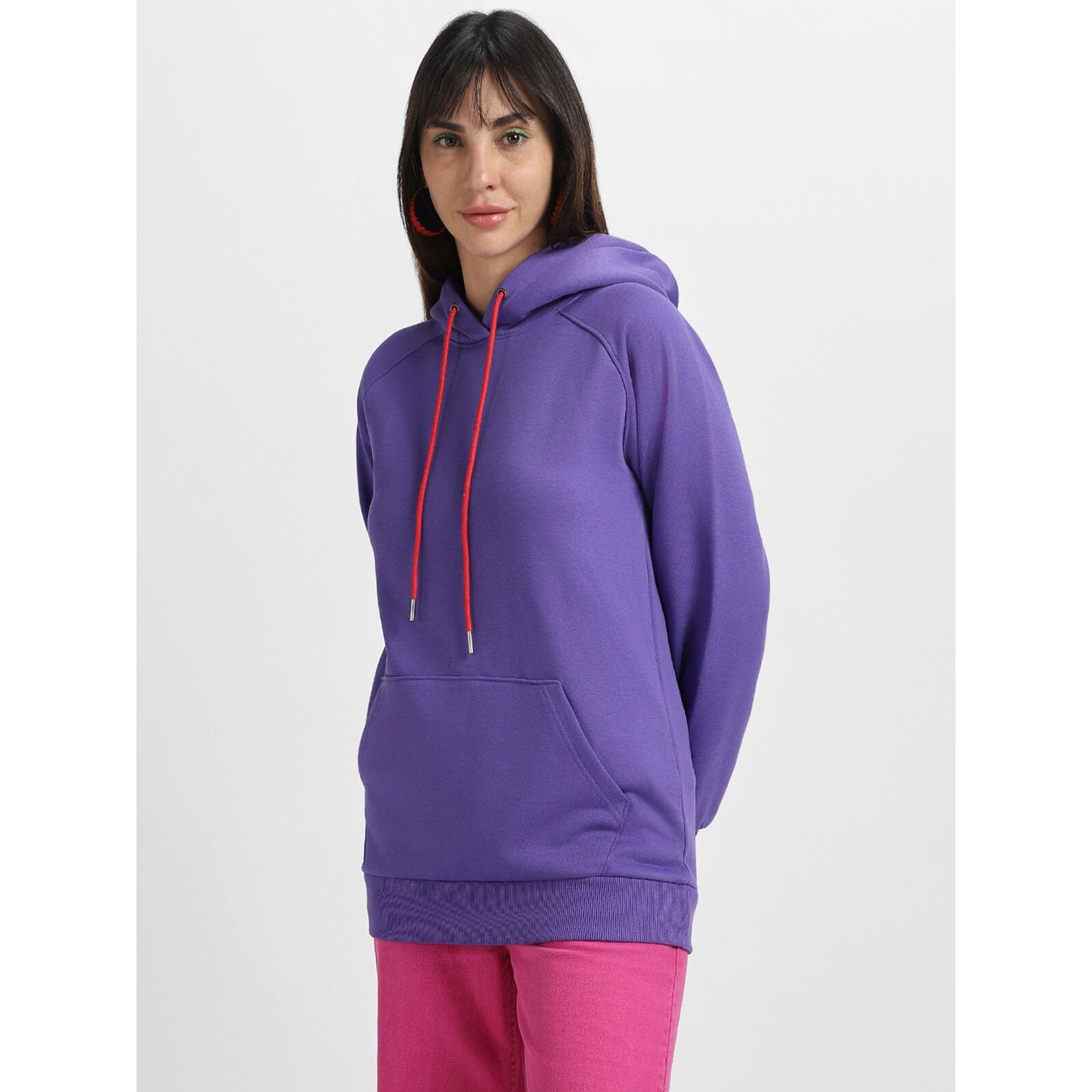 JUNEBERRY Cotton Polly Fleece Regular Fit Purple Solid Hoodie for Women (JHD0423PLPL20_M)