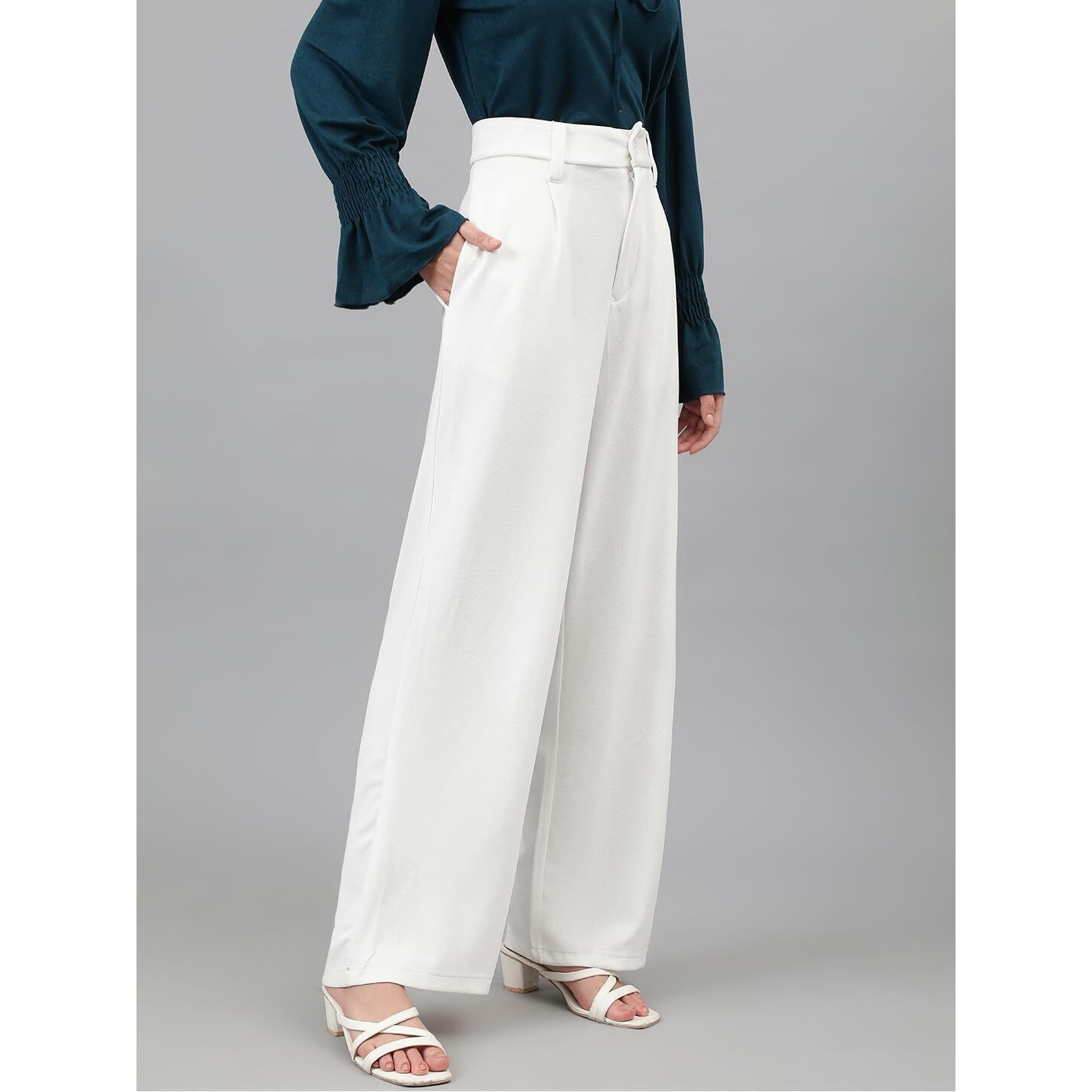 KOTTY Womens Polyester Blend Straight Fit Trousers Bright White