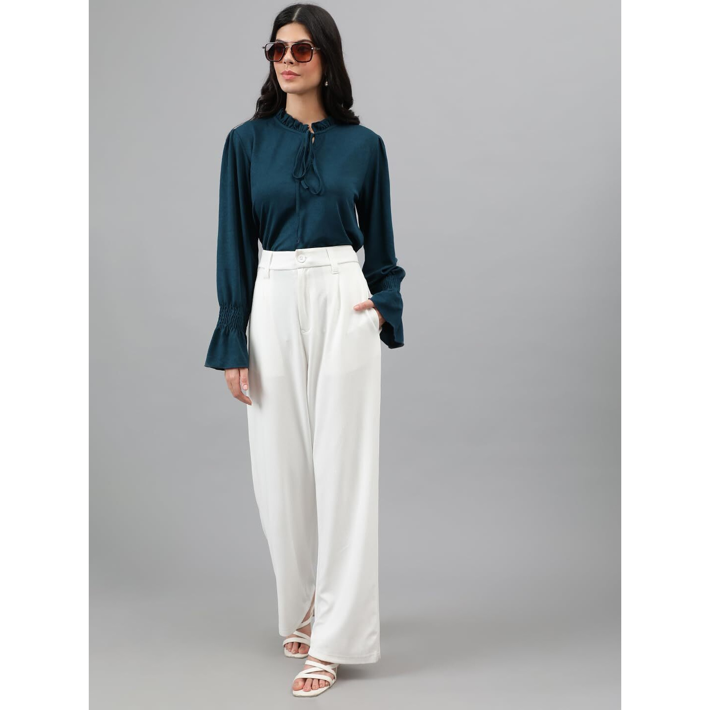 KOTTY Womens Polyester Blend Straight Fit Trousers Bright White