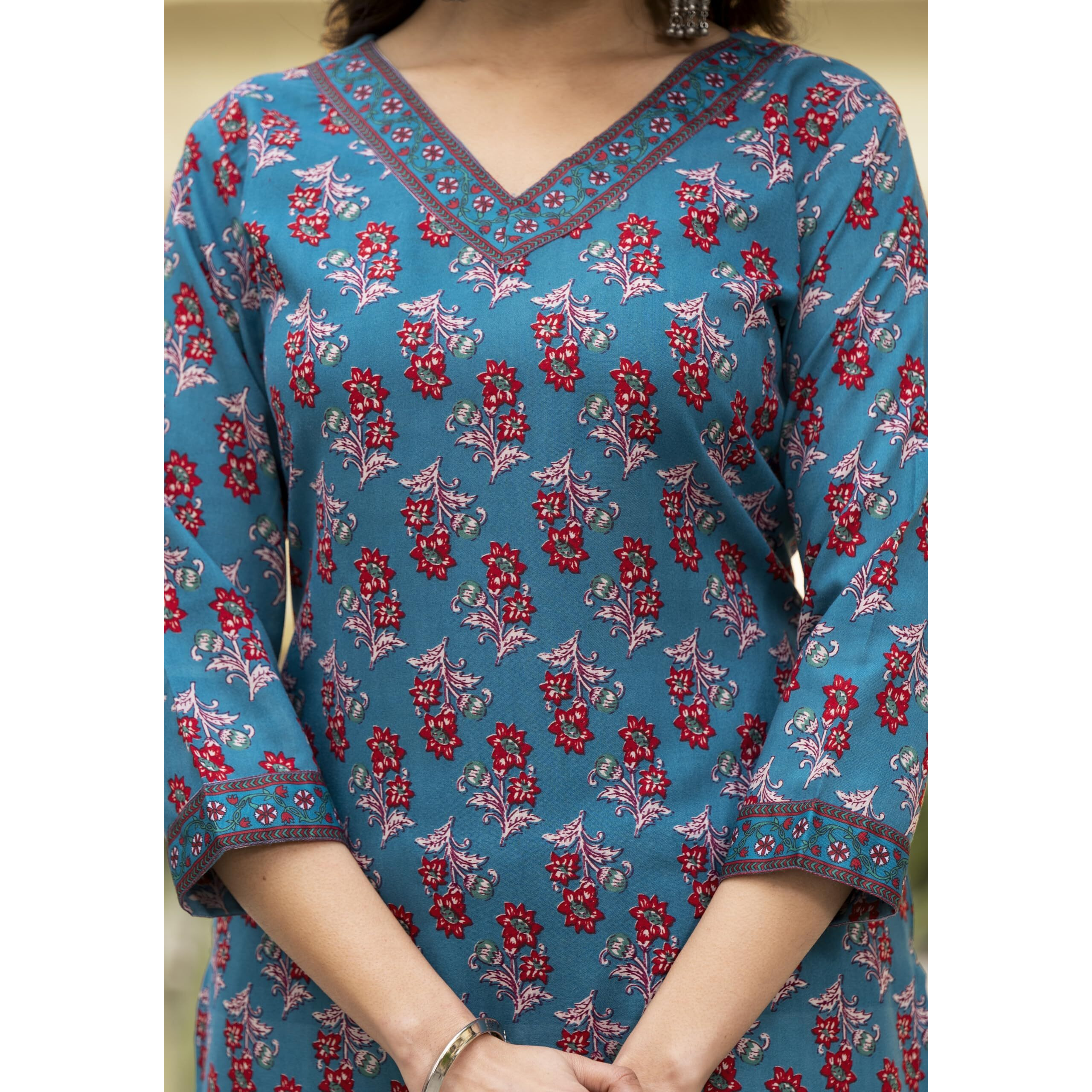 KLOSIA Women Straight Floral Printed Kurta and Pant Set with Dupatta | Ethnic Set | Dupatta Set | Suit Set | Kurta Set | (X-Large)