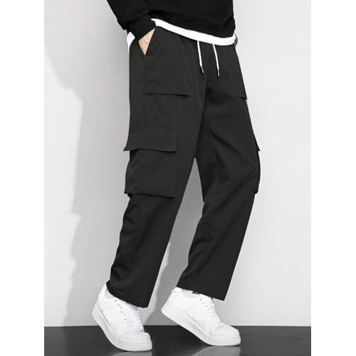 Lymio Men Cargo || Men Cargo Pants || Men Cargo Pants Cotton || Cargos for Men (Cago-22-25) (M, Black)