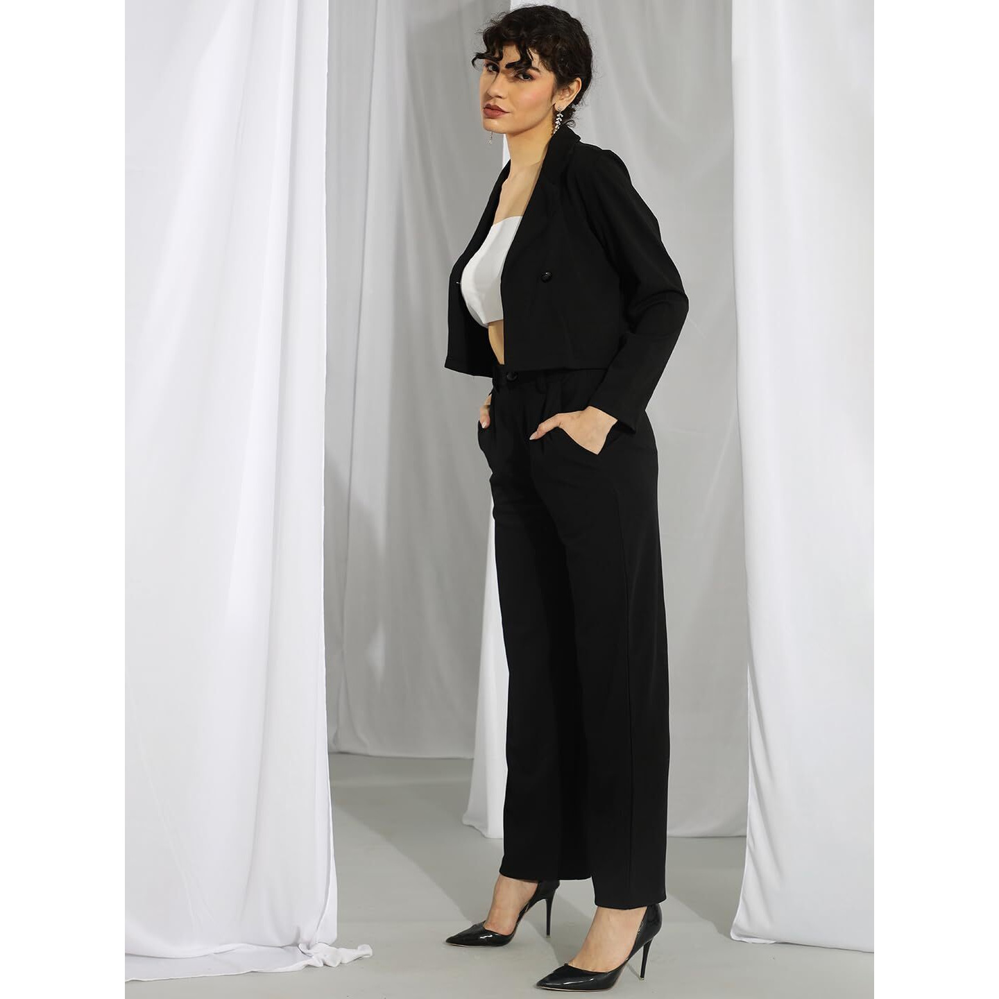 KOTTY Women's Co-ords Solid Dress Set Jet Black