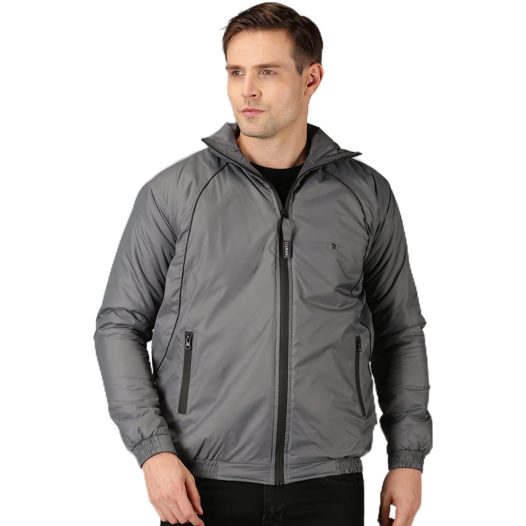 VROJASS Full Sleeve Solid Men Panel Bomper Jacket (L, Grey)(VROBJF-GM_LB-L)
