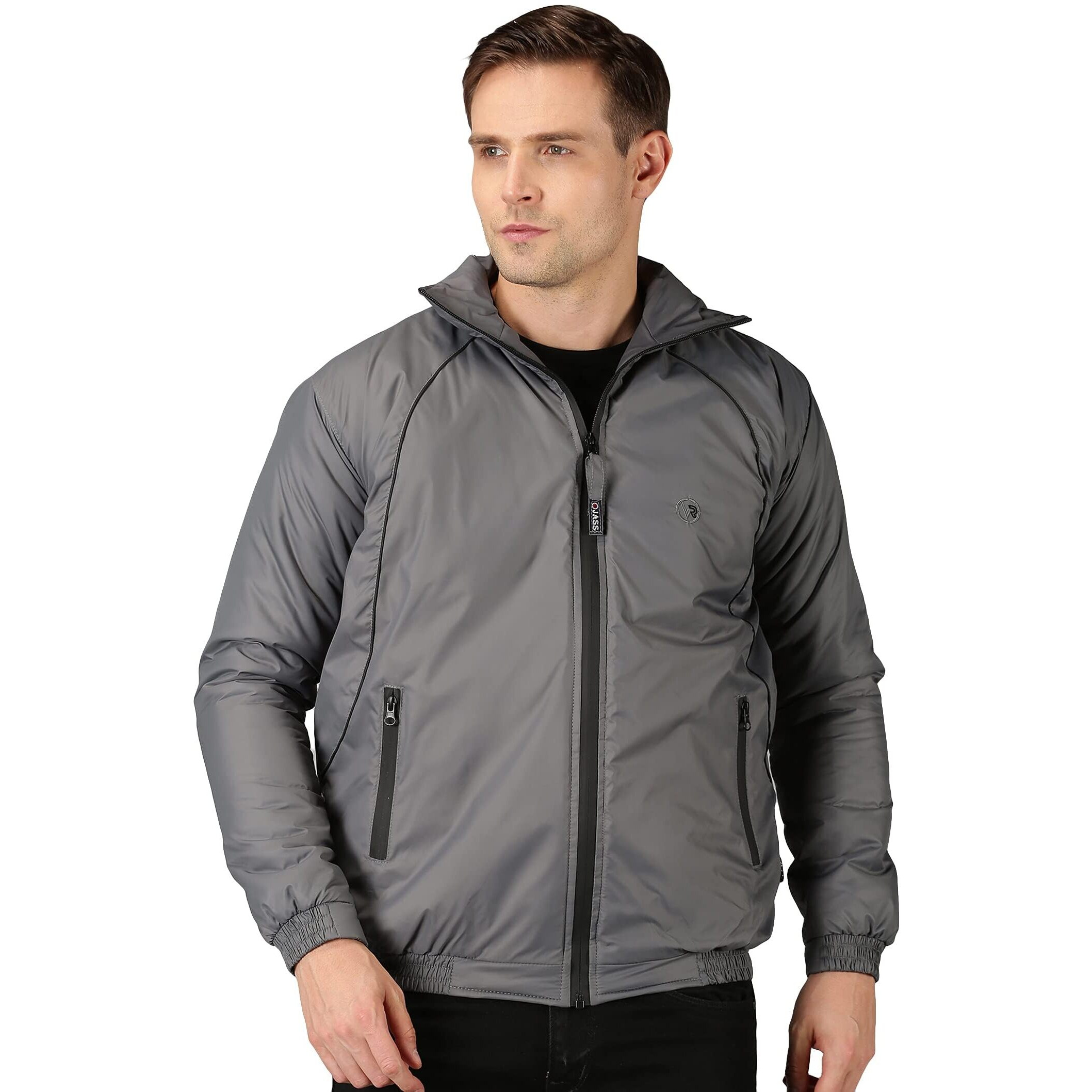 VROJASS Full Sleeve Solid Men Panel Bomper Jacket (L, Grey)(VROBJF-GM_LB-L)