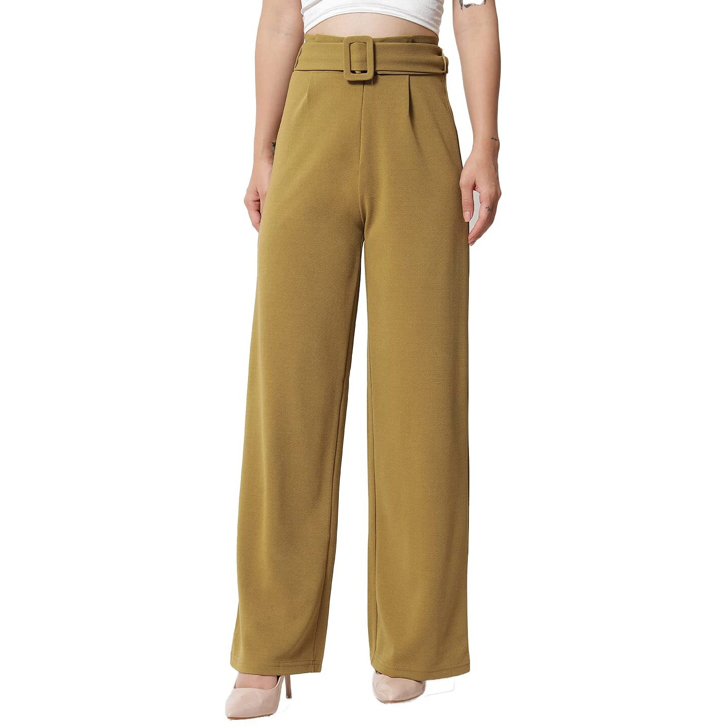 Kotty Women Regular Length Honey Brown Solid Trousers(Honey Brown,34)