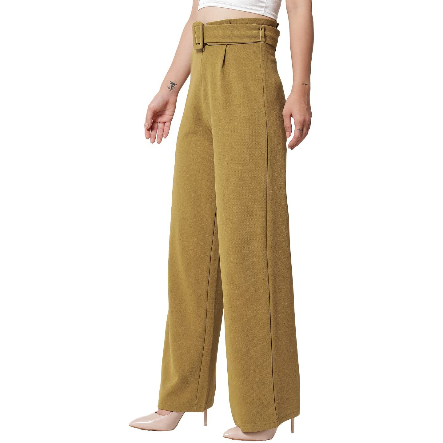 Kotty Women Regular Length Honey Brown Solid Trousers(Honey Brown,34)