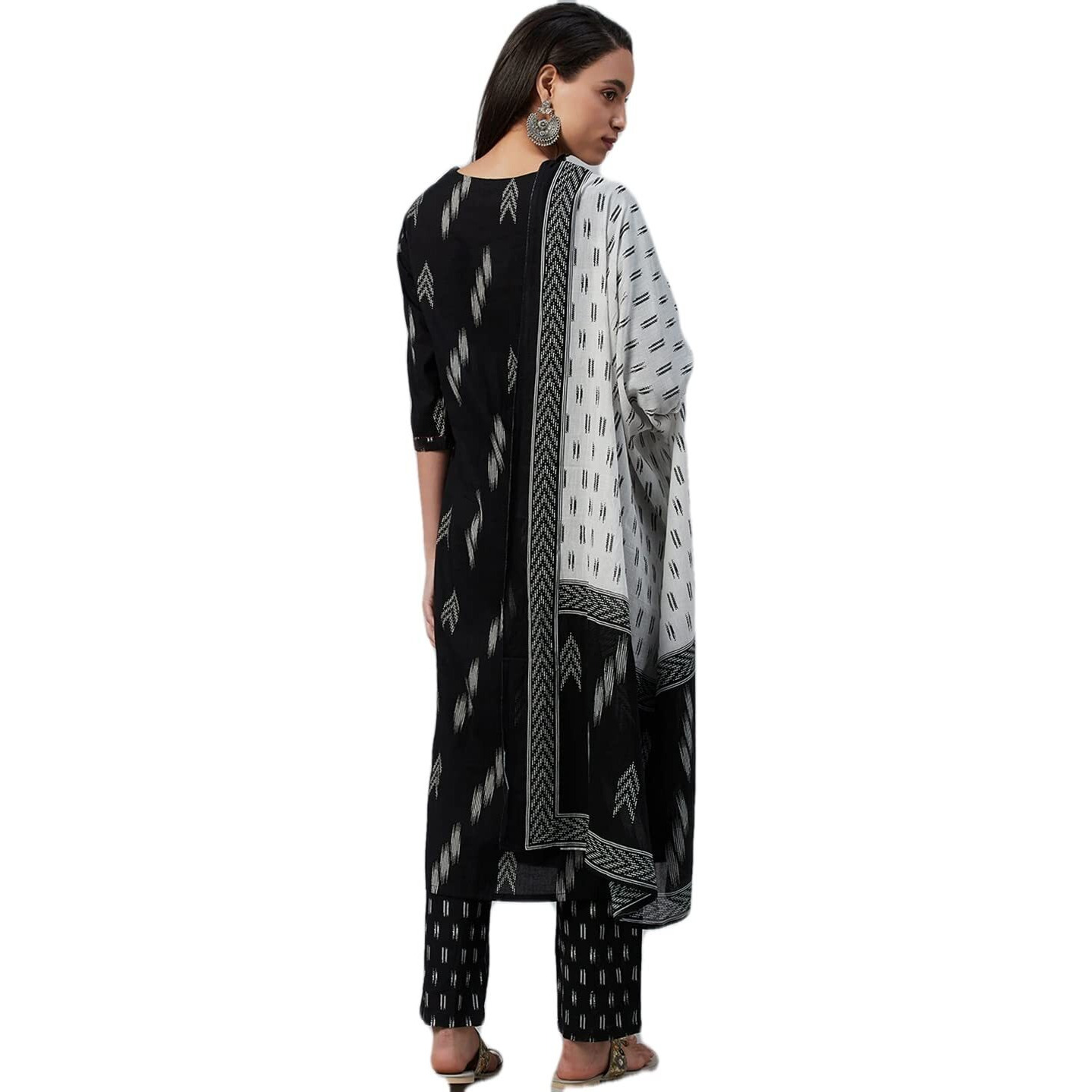 rytras Women's Pure Cotton Printed Straight Kurta Set with Palazzo Pants & Dupatta- Ethnic Wear,Black(RYT251,S)