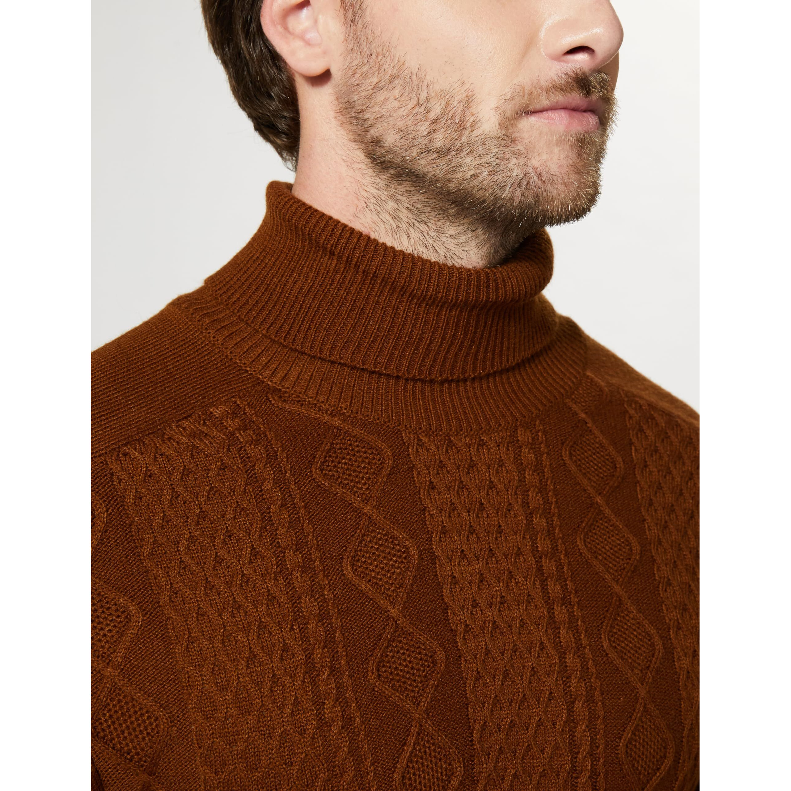Amazon Brand - Symbol Men's Casual Acrylic High Neck Sweater Ginger,Cable L