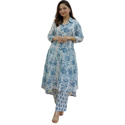 GRECIILOOKS Womens Casual Cotton Blend Regular Fit Co-Ord Kurta Set (Sky Blue, XX-Large)