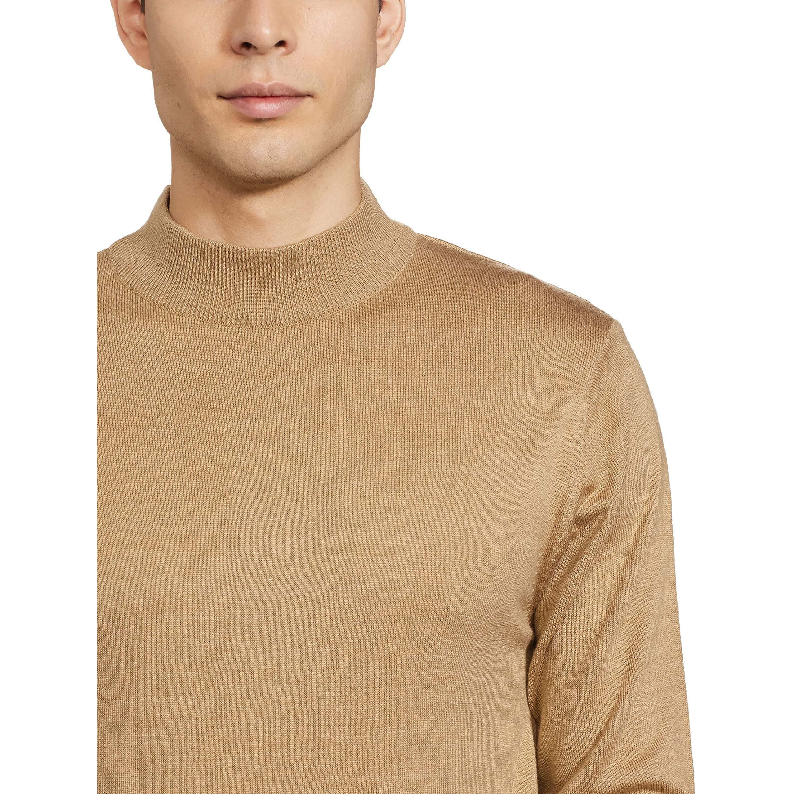 Amazon Brand - Symbol Men's FS Round Neck Sweater Acrylic Pullover (SWR-42_Beige_M)
