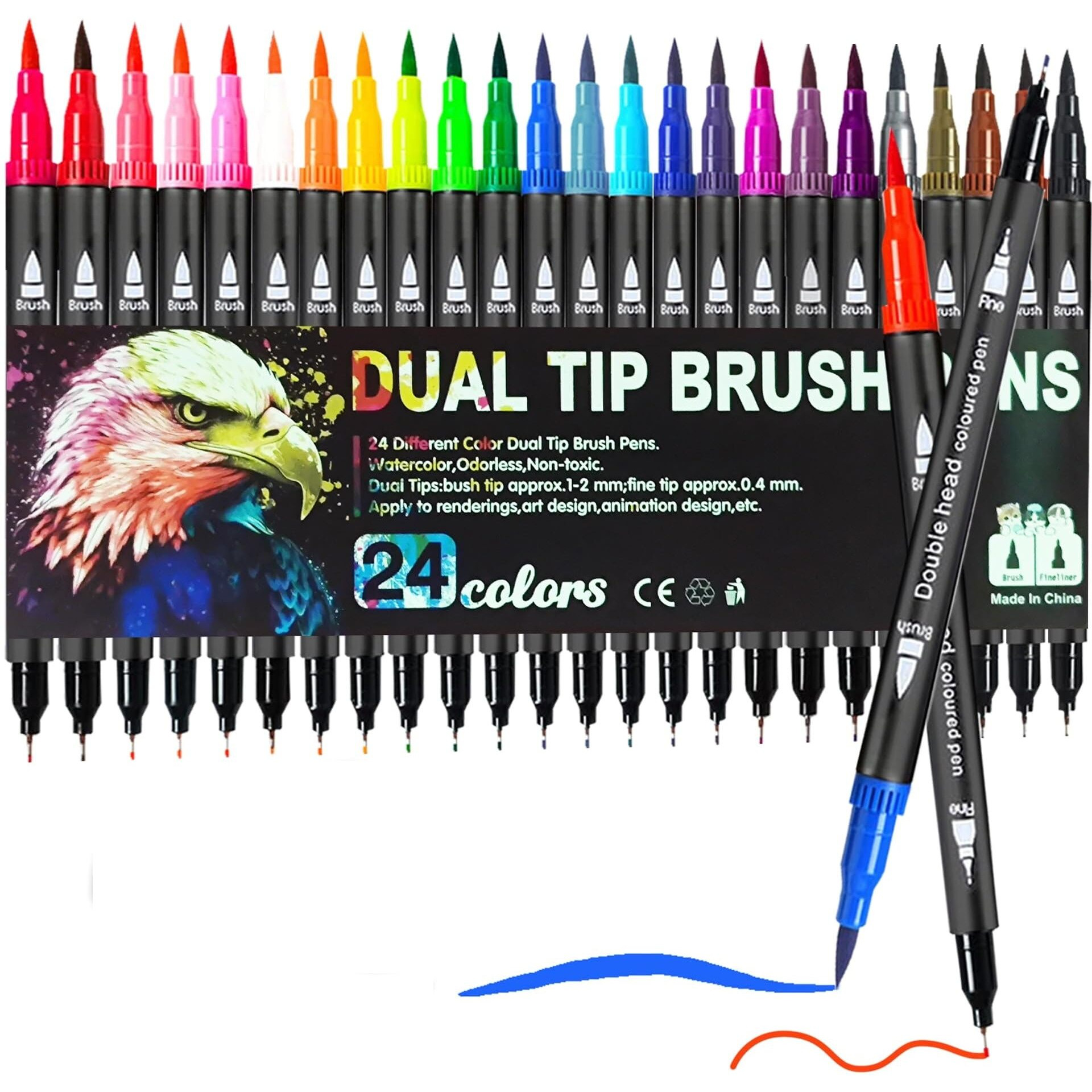 Corslet 24 Colors Dual Tip Colored Brush Pens Art Marker Set Fine Point Calligraphy Markers for Artists Pen Set Journal Pens for Adult Coloring Books Alchol Markers Set (Set of 24)