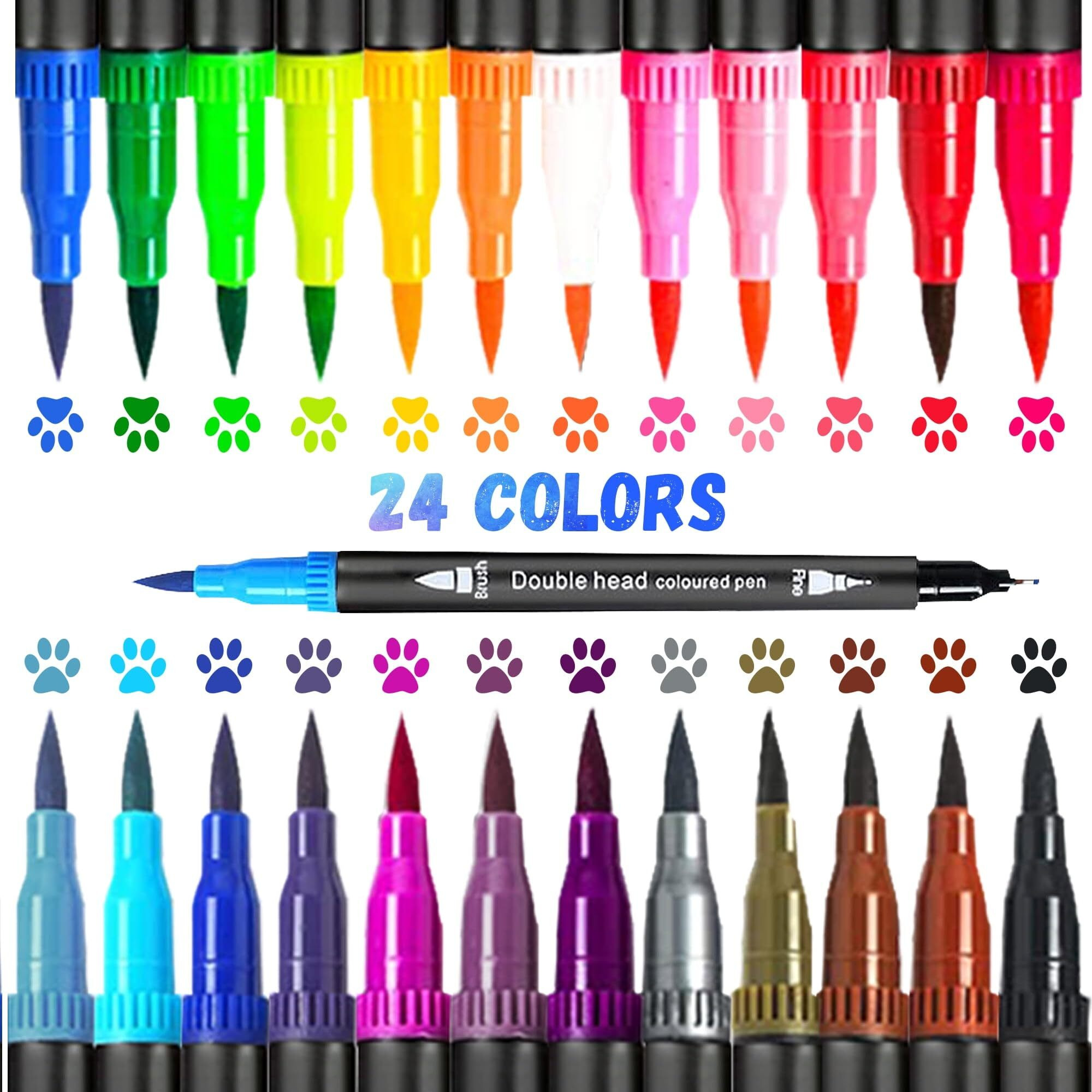 Corslet 24 Colors Dual Tip Colored Brush Pens Art Marker Set Fine Point Calligraphy Markers for Artists Pen Set Journal Pens for Adult Coloring Books Alchol Markers Set (Set of 24)