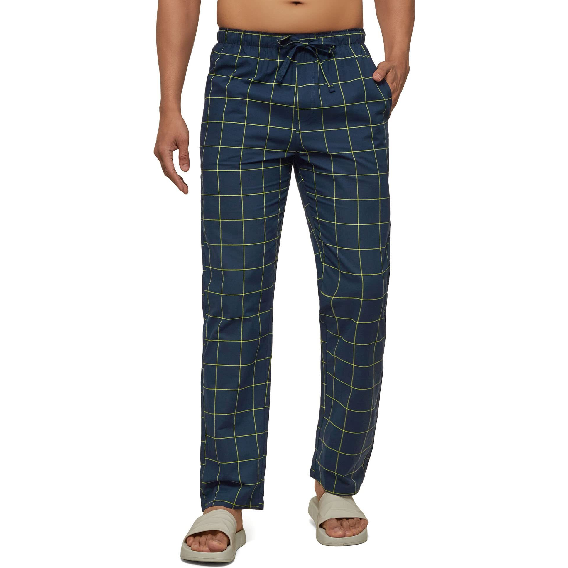 XYXX Men's Super Combed Cotton Checkered Checkmate Pyjamas [Pack of 1] Elasticated Waist, Drawstring | Loungewear for Men in Lime Checks