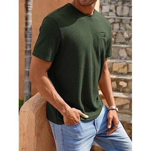 TAGDO Men's Waffle Knitted Crew Neck Regular Fit Tees (Waffle-5154-Green-XL)