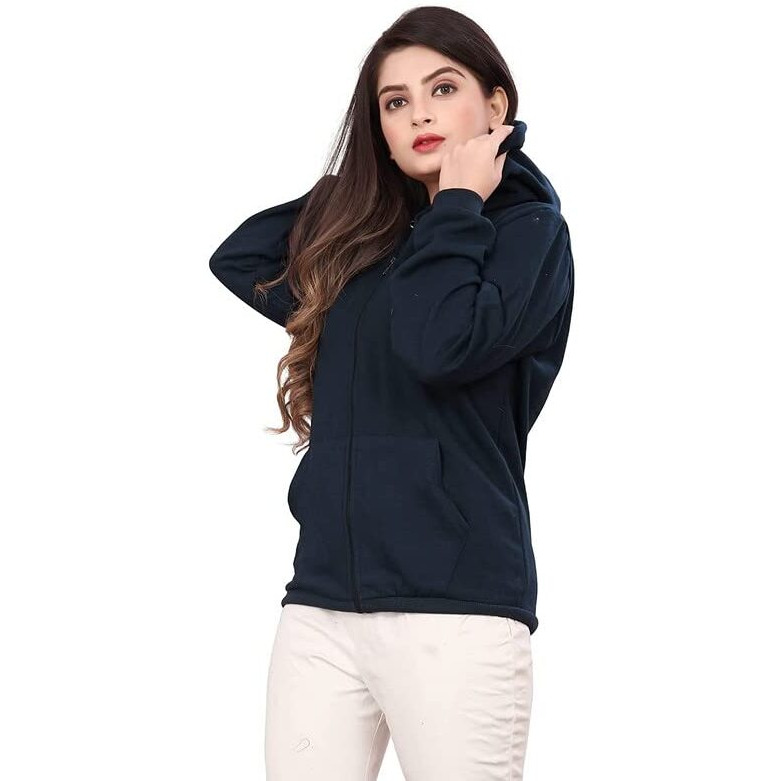 BAGHADBILLO Women's Hoodie||Hoodie for Women||Women's Sweatshirt||Plain Hoodie||Women's Causal Solid Hoodie||Girls Hoodie||Girls Sweatshirt - 1Zipper Hoodie Navy - 2XL