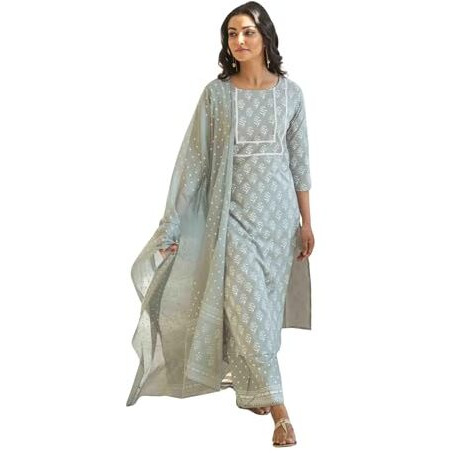FABNEX Cotton Blend Kurta Set For Women | Women Kurta | Women Kurta Sets Kurtis | Women Kurta Pant Set | Women Kurta Pant Set Women Kurti Set With Pant (K-43) (Xl, Grey)