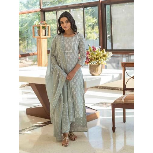 FABNEX Cotton Blend Kurta Set For Women | Women Kurta | Women Kurta Sets Kurtis | Women Kurta Pant Set | Women Kurta Pant Set Women Kurti Set With Pant (K-43) (Xl, Grey)
