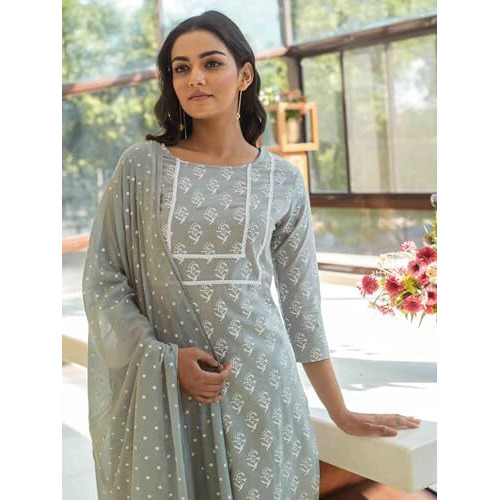 FABNEX Cotton Blend Kurta Set For Women | Women Kurta | Women Kurta Sets Kurtis | Women Kurta Pant Set | Women Kurta Pant Set Women Kurti Set With Pant (K-43) (Xl, Grey)