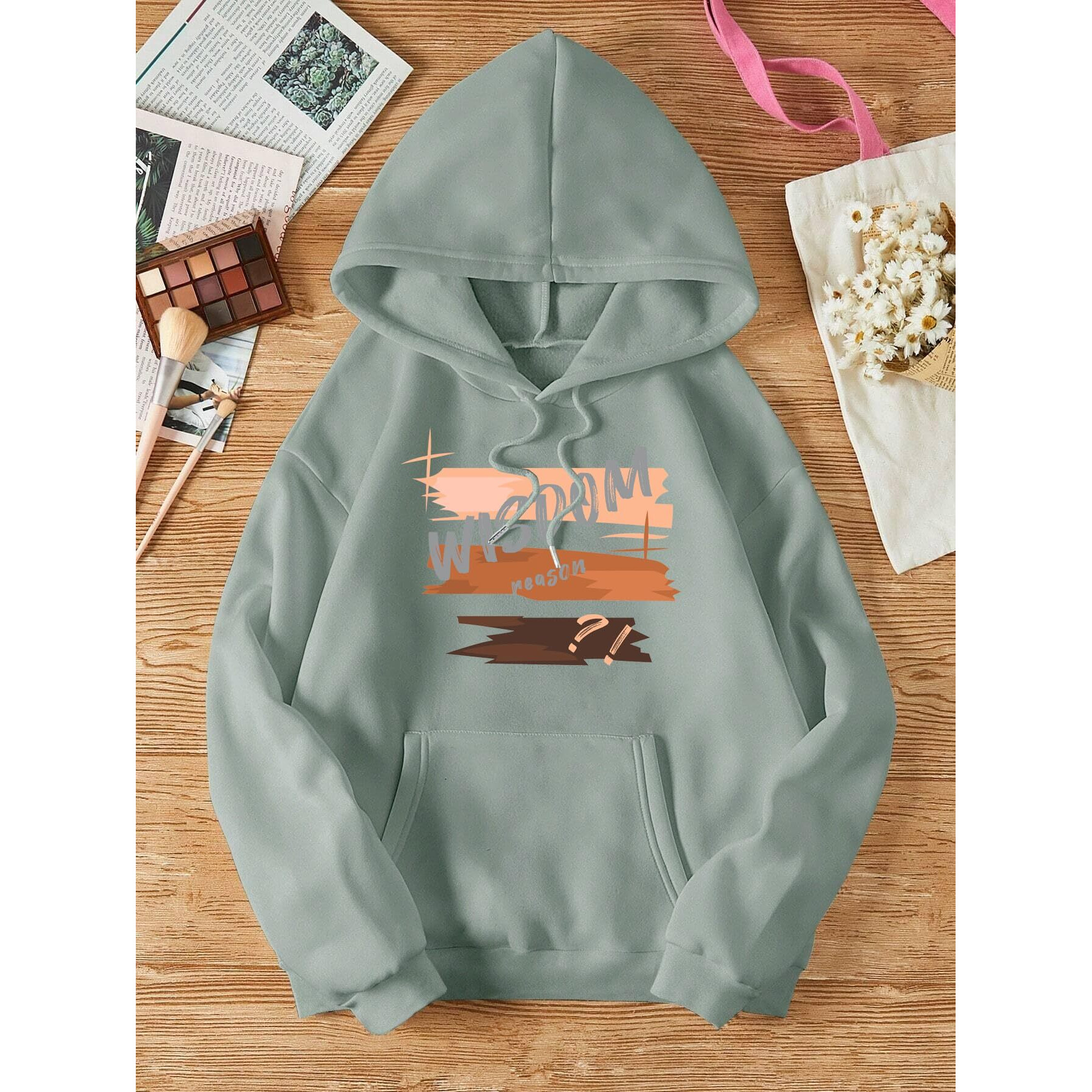 TAGAS Women's Letter Print Full Sleeve Kangaroo Pocket Drawstring Hoodie || Sweatshirt for Women|| Hoodies || Winter Wear for Women