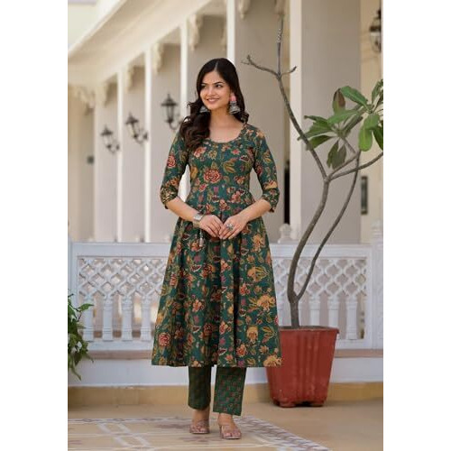 FABNEX kurta set for women | Women Kurta | Women Kurta Sets Kurtis | Women Kurta Pant Set | Women Kurta Pant Set Women Kurti Set with Pant (K-67-68) (L, Green)