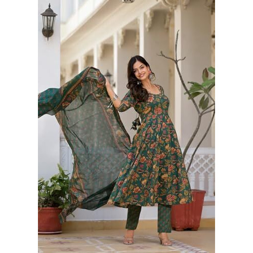 FABNEX kurta set for women | Women Kurta | Women Kurta Sets Kurtis | Women Kurta Pant Set | Women Kurta Pant Set Women Kurti Set with Pant (K-67-68) (L, Green)