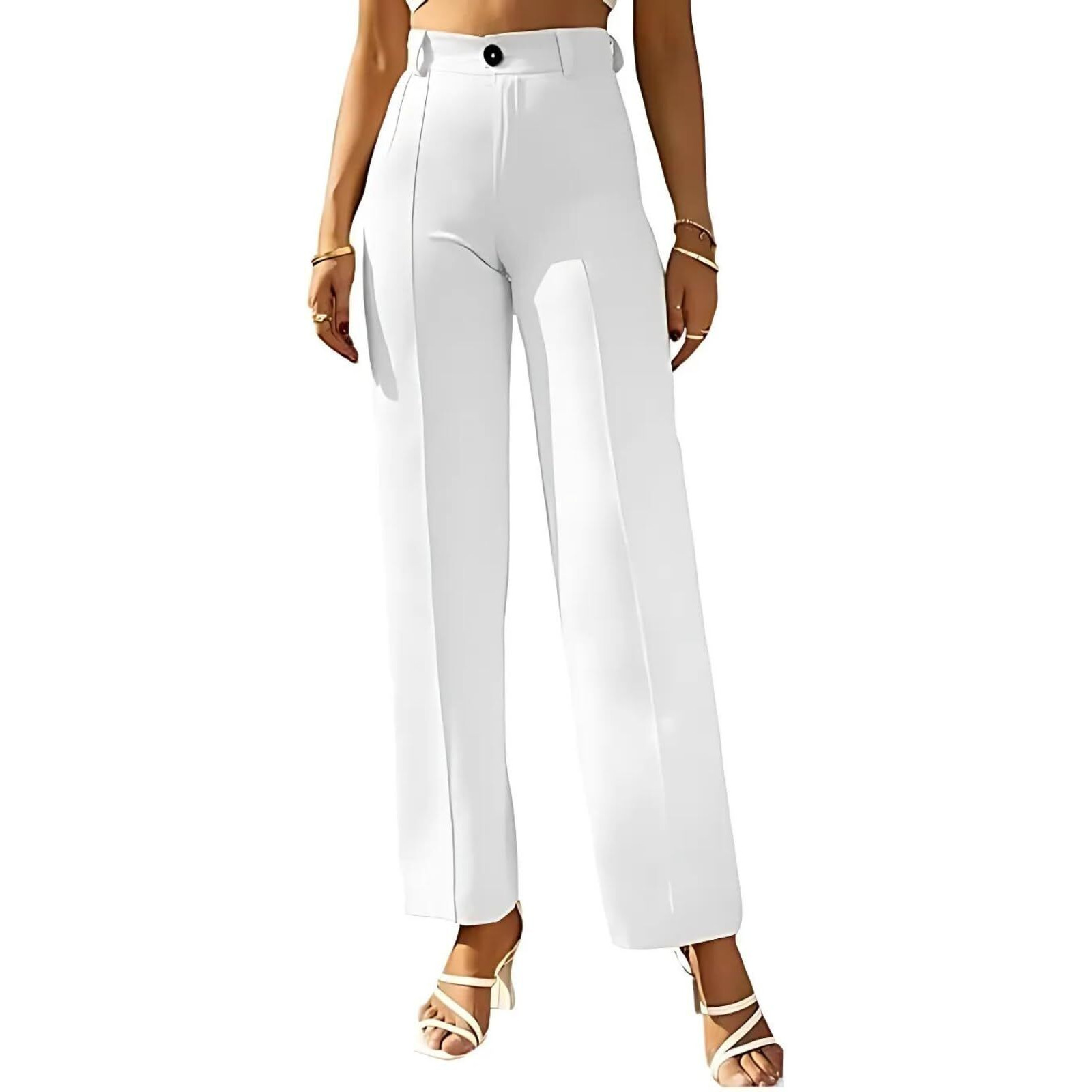 ROYALICA Women's High-Waisted Pant |Bell Bottom Trendy Retro-Chic Trousers - Perfect for Every Occasion (2XL, White)