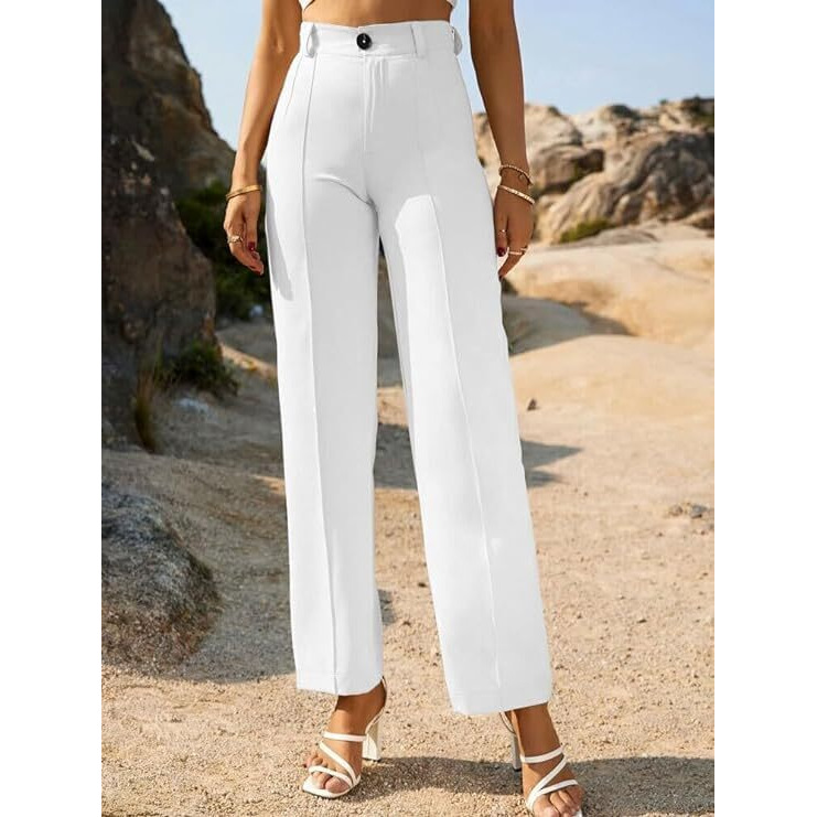 ROYALICA Women's High-Waisted Pant |Bell Bottom Trendy Retro-Chic Trousers - Perfect for Every Occasion (2XL, White)