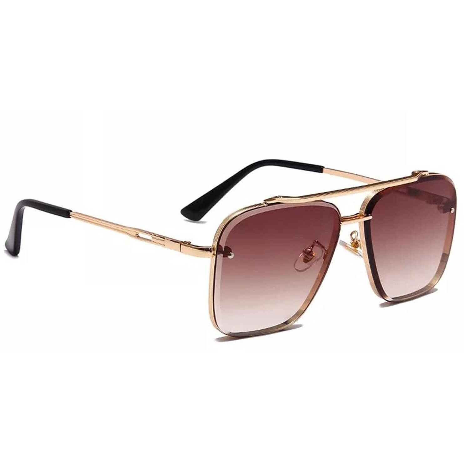 Dervin UV Protected Driving Pilot Gradient Metal Body Square Sunglasses for Men and Women (Gold Brown) - Pack of 1