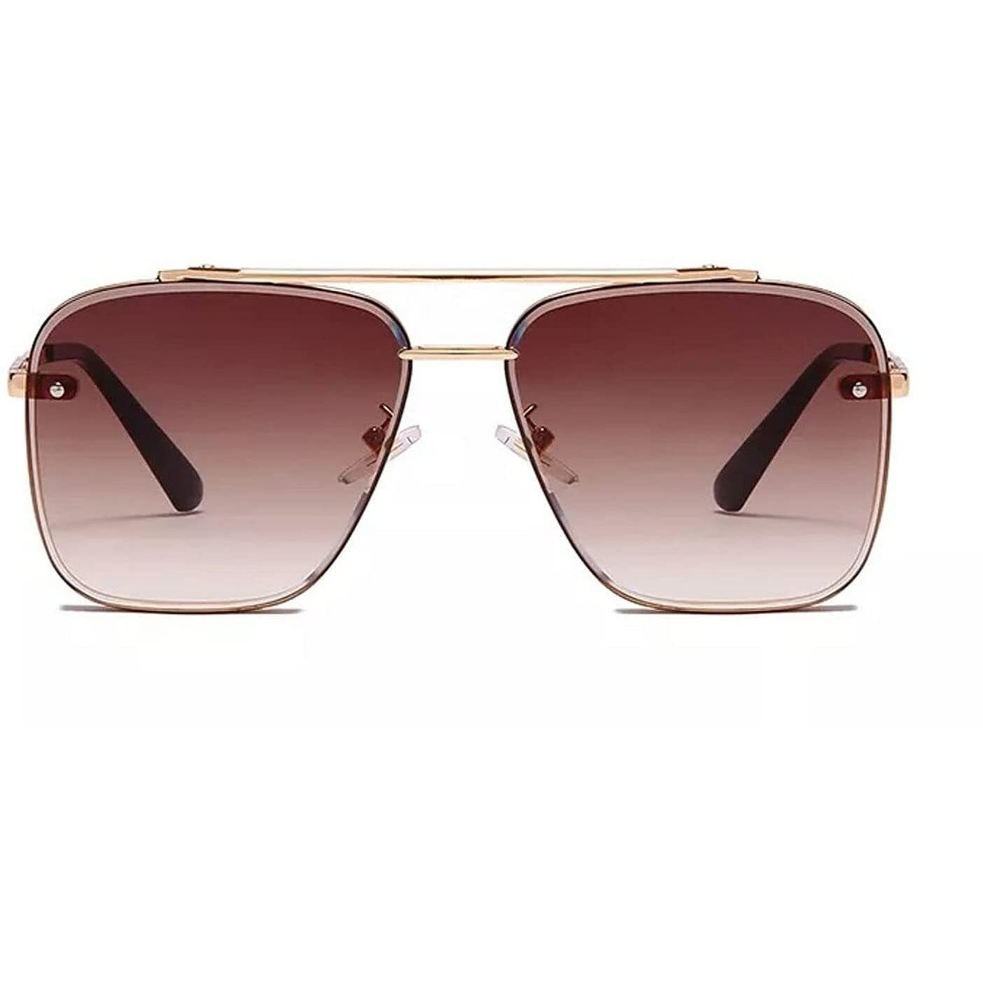 Dervin UV Protected Driving Pilot Gradient Metal Body Square Sunglasses for Men and Women (Gold Brown) - Pack of 1