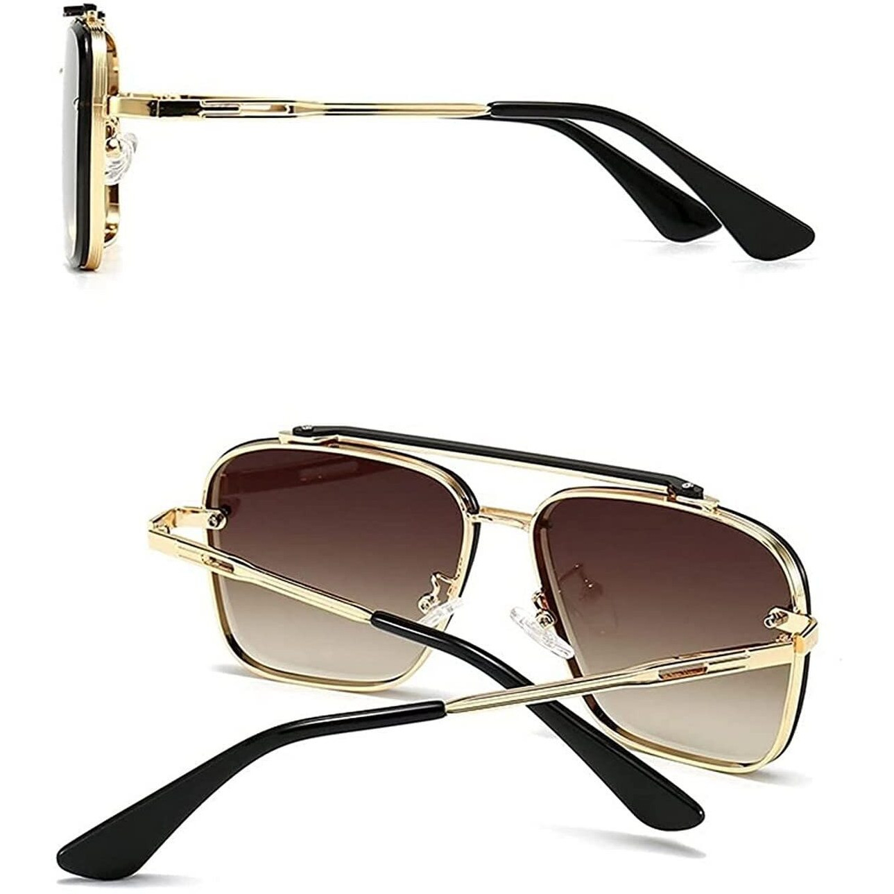 Dervin UV Protected Driving Pilot Gradient Metal Body Square Sunglasses for Men and Women (Gold Brown) - Pack of 1