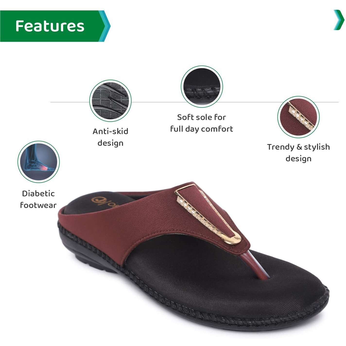 ORTHO JOY Fancy Doctor Slippers | Stylish Chappal For Women | Comfortable Flat Sandals For Women Stylish (Brown)