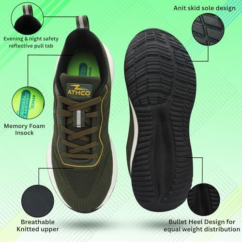 ATHCO Men's Akron Olive Running Shoes_10 UK (ATHST-15)