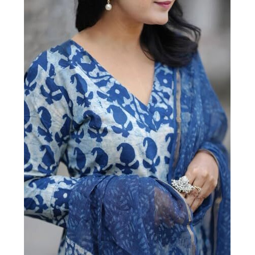 Alvami Women Kurta and Pant Set with Dupatta (L) Blue