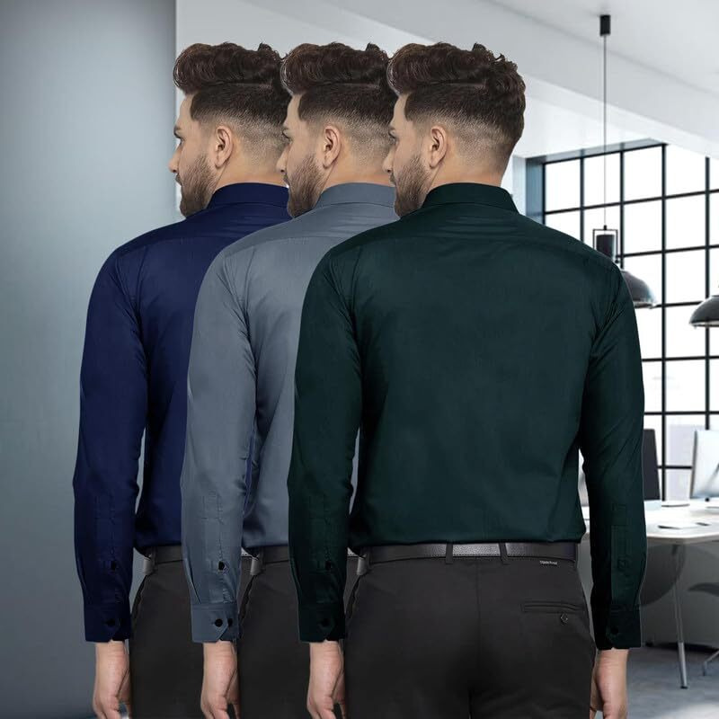 Pinkmint Men's Combo Shirt Cotton Stylish Spread Collar Long Sleeve Shirt Formal Wear (Pack of 3)