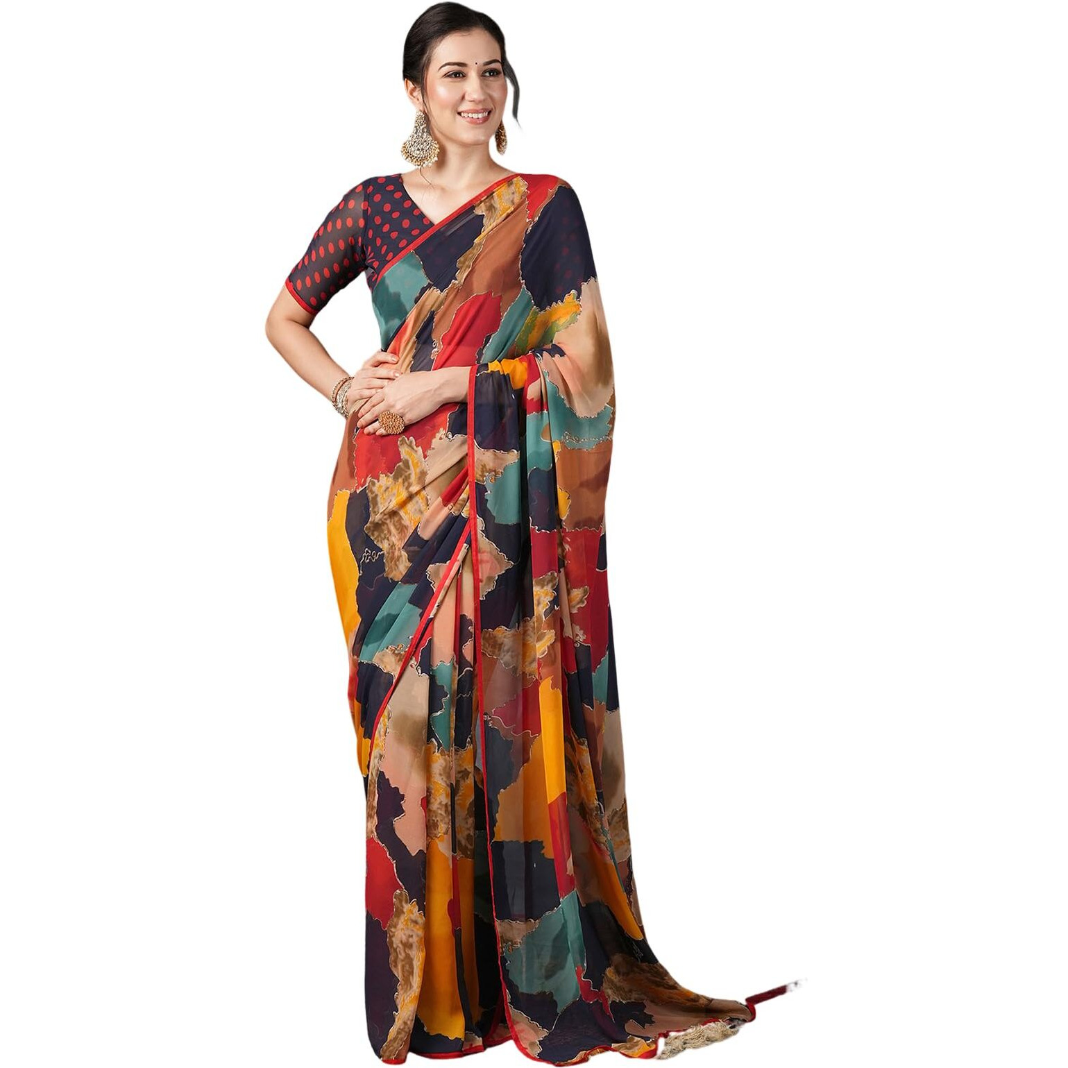 Satrani Women's Georgette Printed Saree with Unstitched Blouse Piece (3801S3231N_Multi)