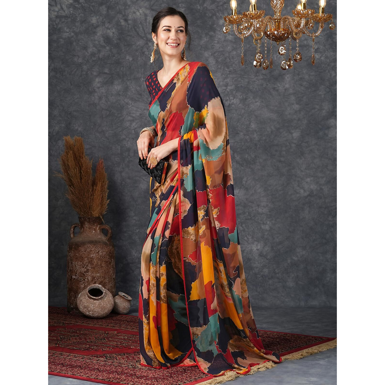 Satrani Women's Georgette Printed Saree with Unstitched Blouse Piece (3801S3231N_Multi)