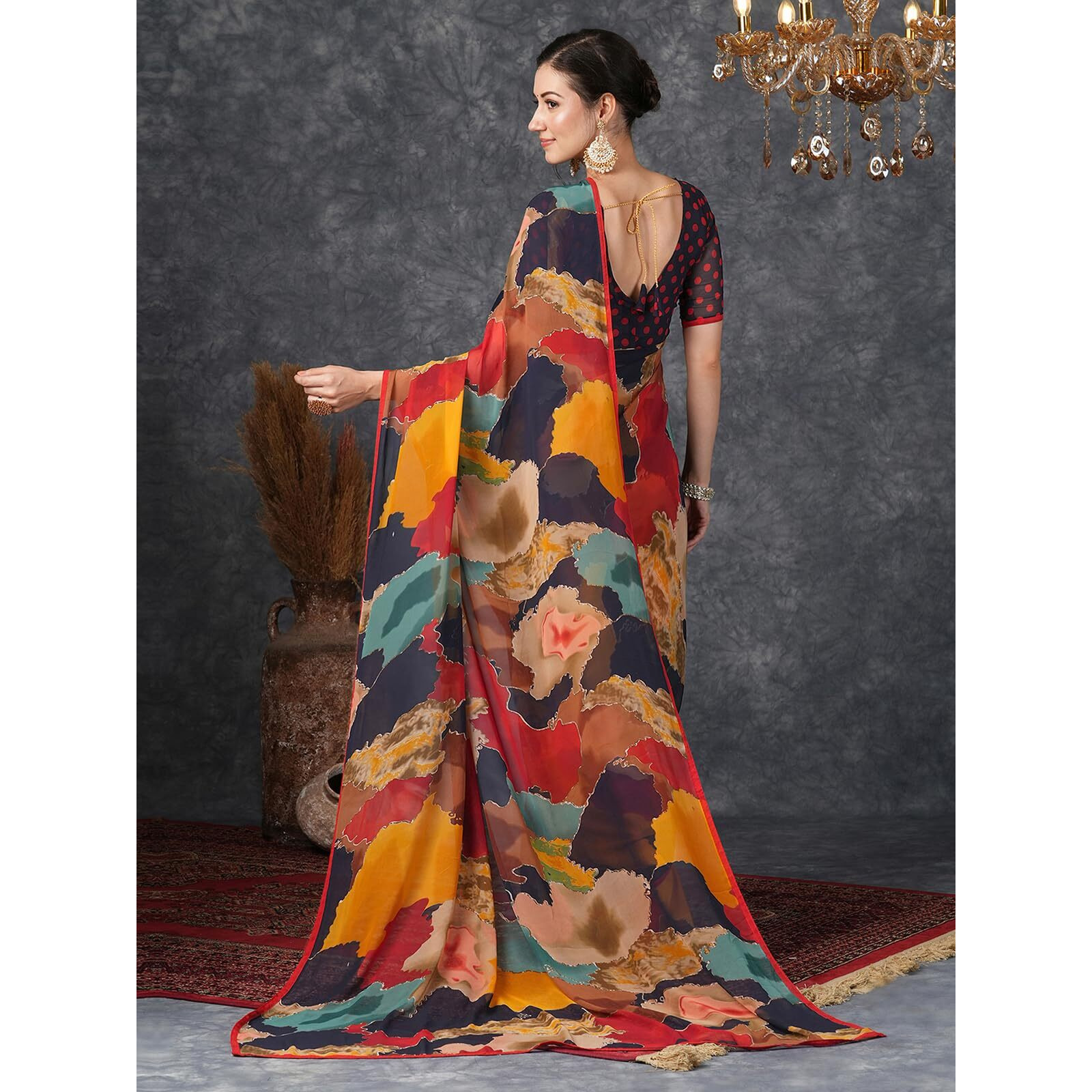Satrani Women's Georgette Printed Saree with Unstitched Blouse Piece (3801S3231N_Multi)
