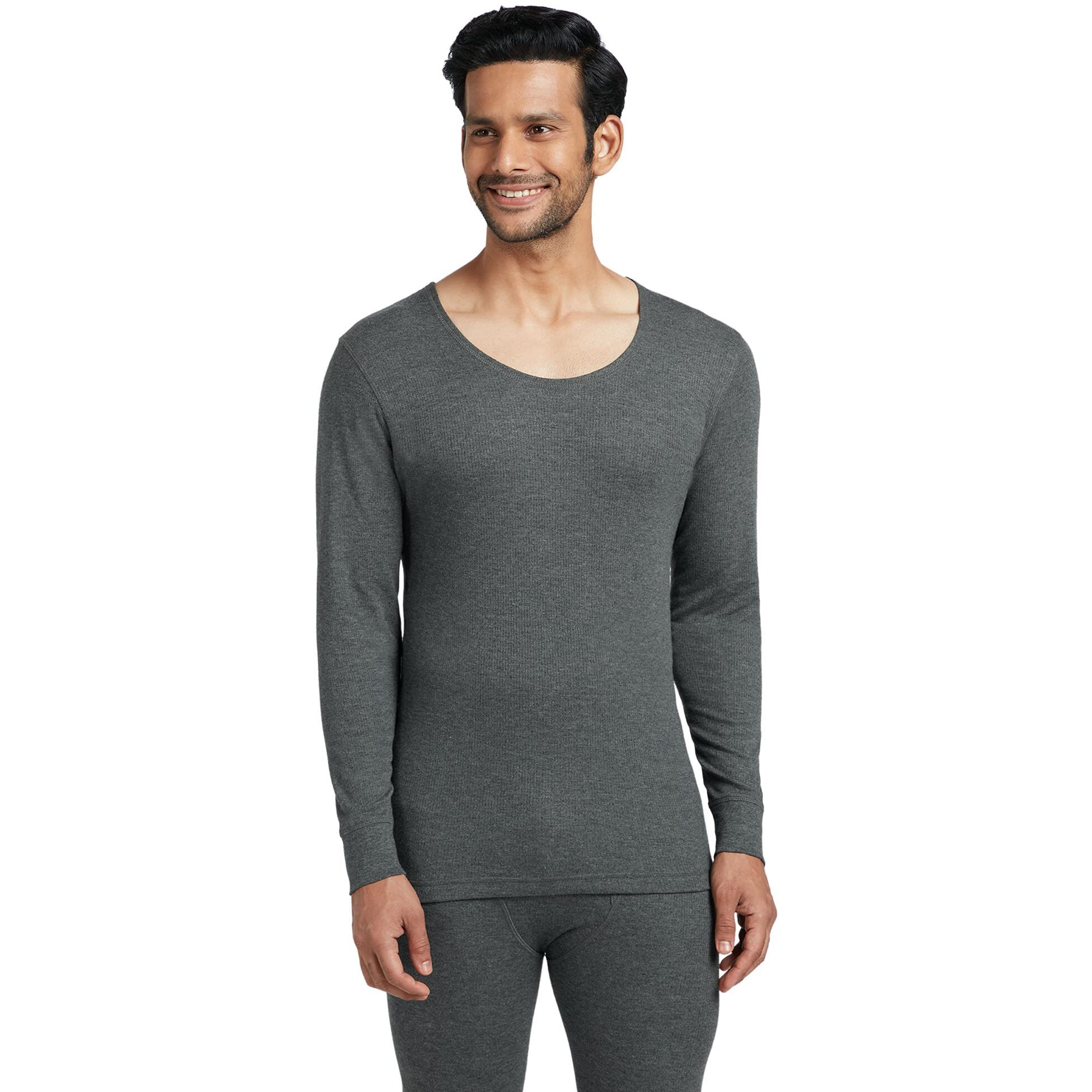 XYXX Men's Thermal Vest | Antibacterial, Skin Friendly with Superior Heat Retention | Slim Fit Full Sleeve Solid Alpine IntelliHeat Thermal Vest | Pack of 1 (Charcoal Grey, Large)