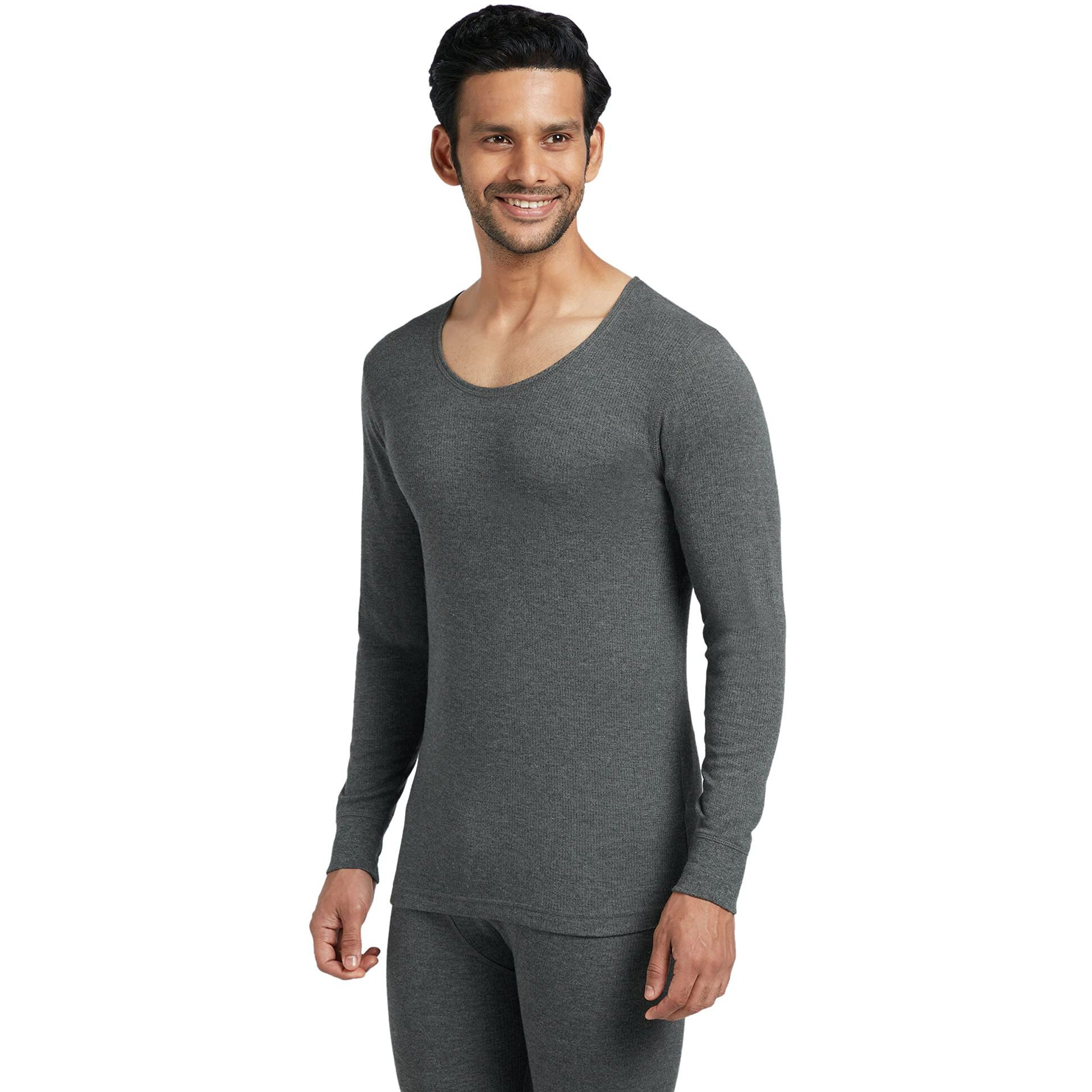 XYXX Men's Thermal Vest | Antibacterial, Skin Friendly with Superior Heat Retention | Slim Fit Full Sleeve Solid Alpine IntelliHeat Thermal Vest | Pack of 1 (Charcoal Grey, Large)