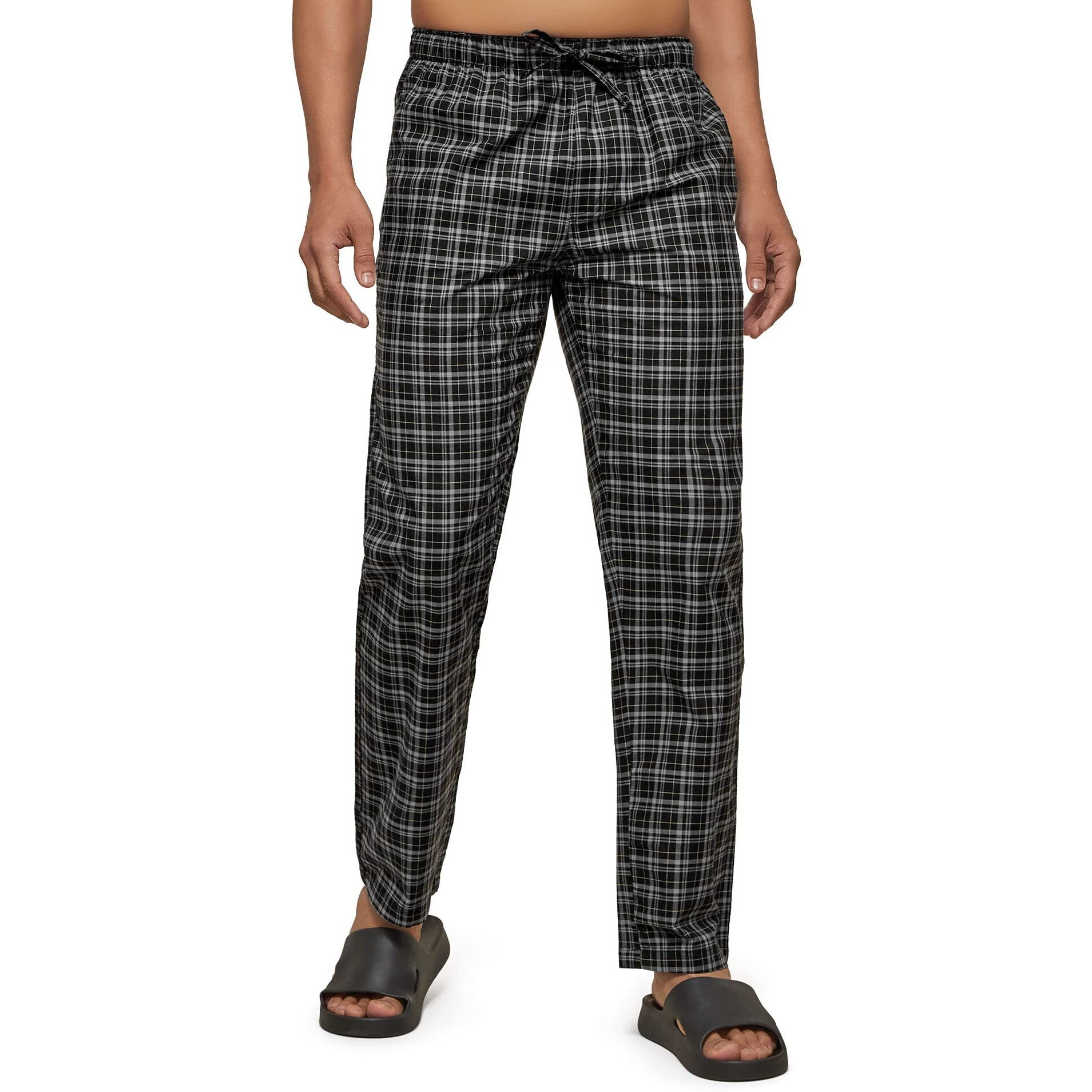 XYXX Men's Super Combed Cotton Checkered Checkmate Pyjamas [Pack of 1] Elasticated Waist, Drawstring | Loungewear for Men in Black Checks