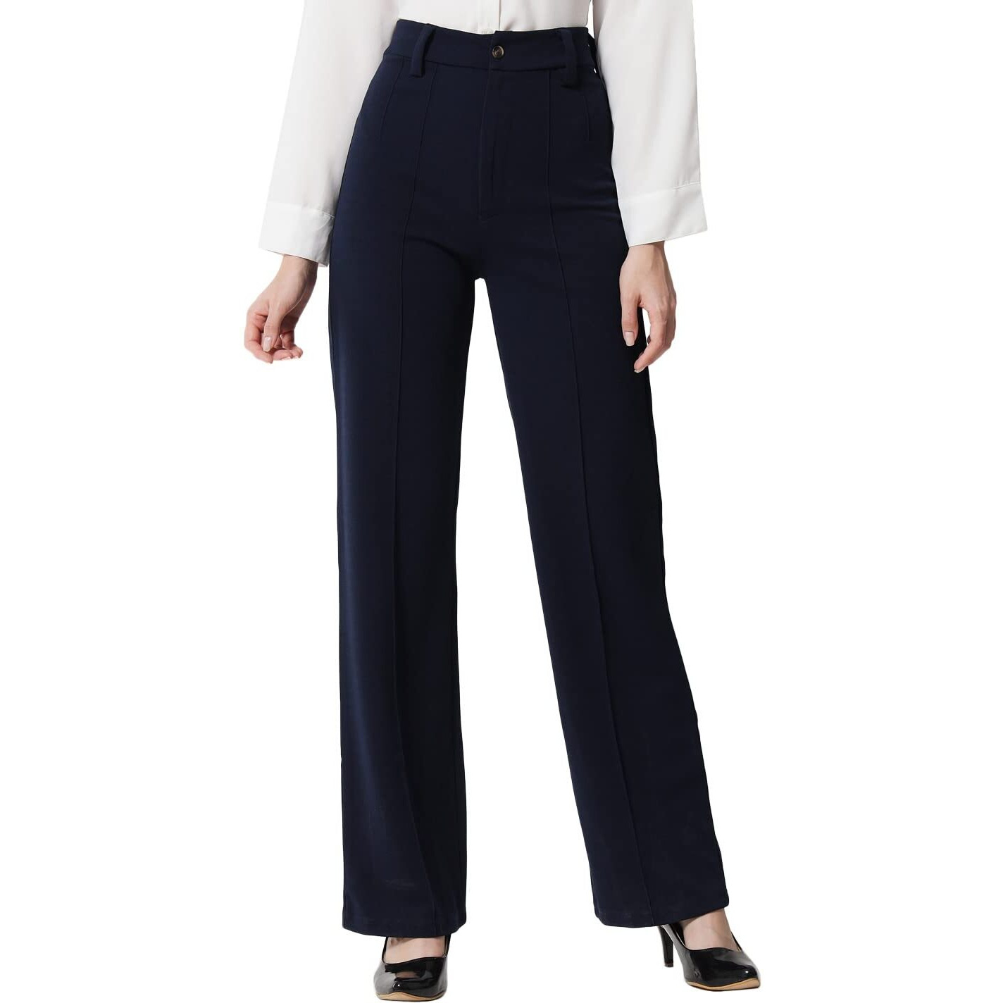 KOTTY Womens Solid Polyester Blend Navy Blue Trousers (Navy Blue,30)