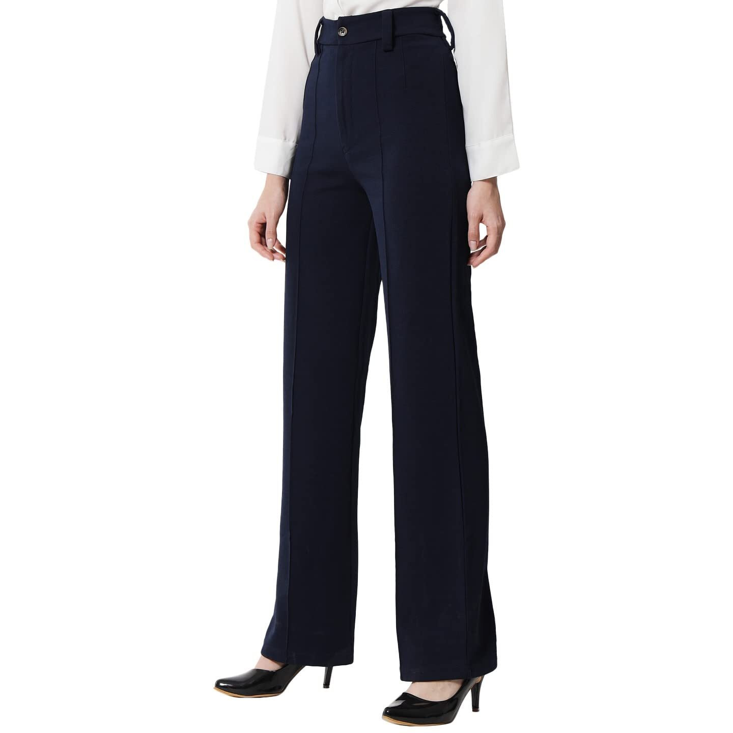 KOTTY Womens Solid Polyester Blend Navy Blue Trousers (Navy Blue,30)
