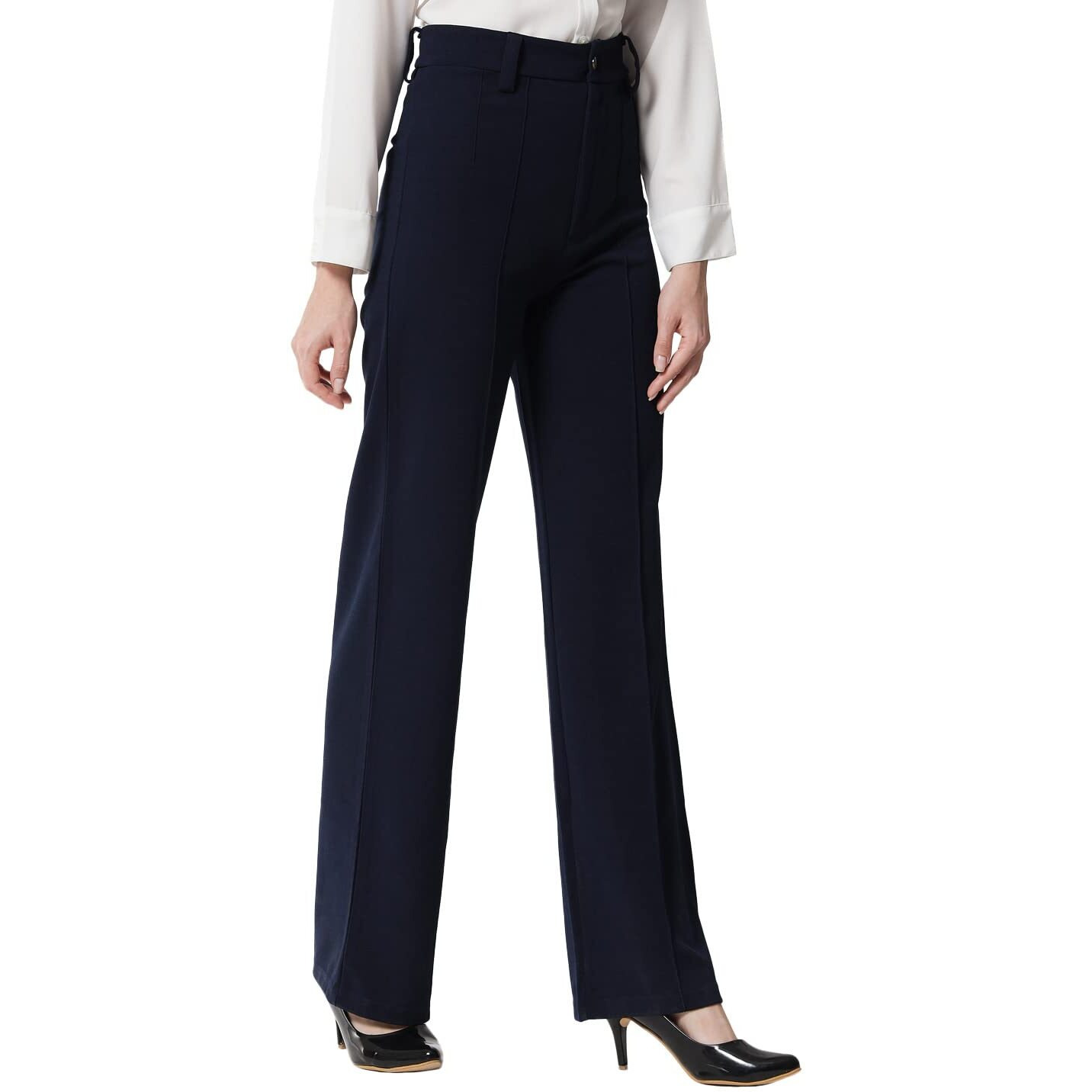 KOTTY Womens Solid Polyester Blend Navy Blue Trousers (Navy Blue,30)