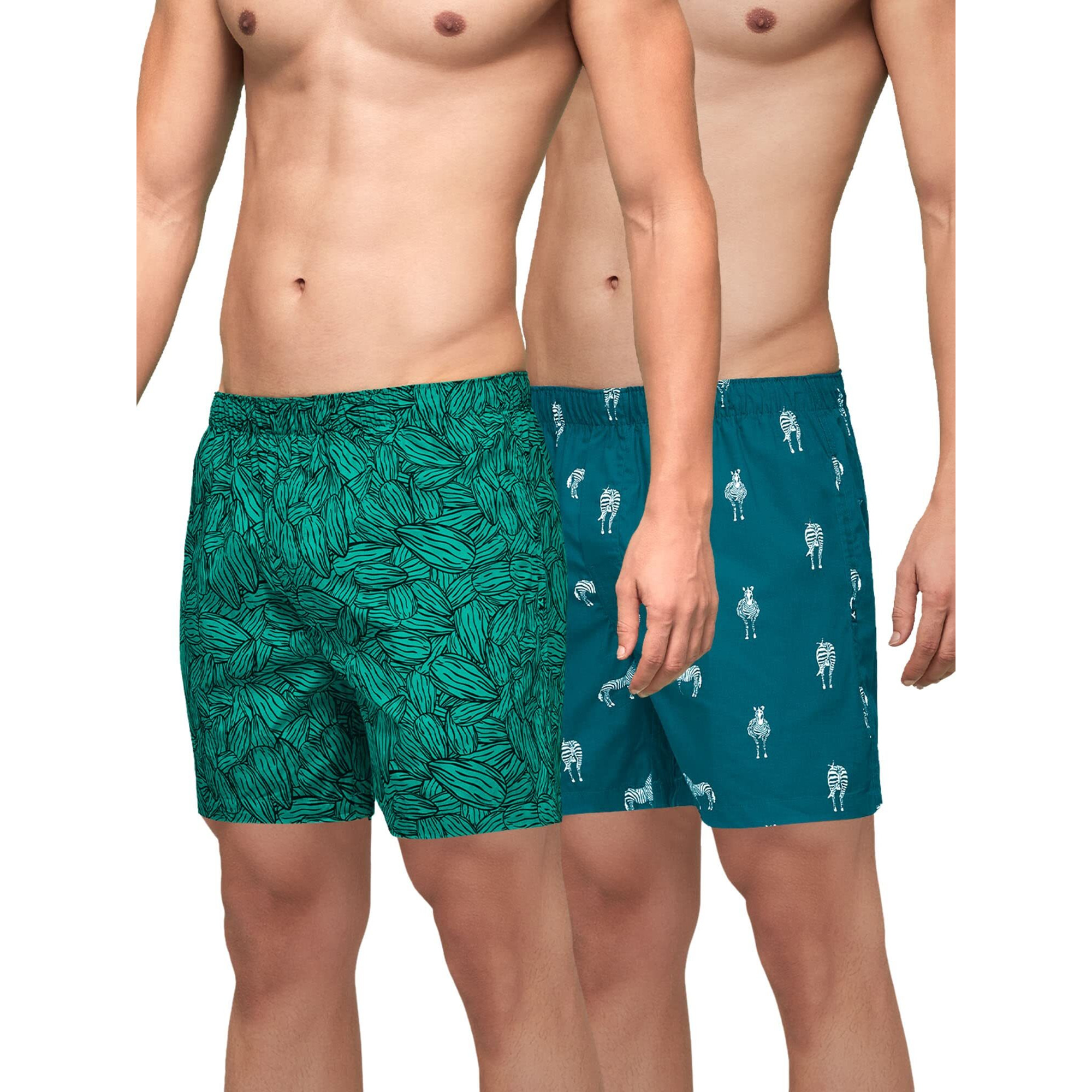 XYXX Men's Super Combed Cotton Remix Printed Boxers Pack of 2 (L Almond+Zebra)